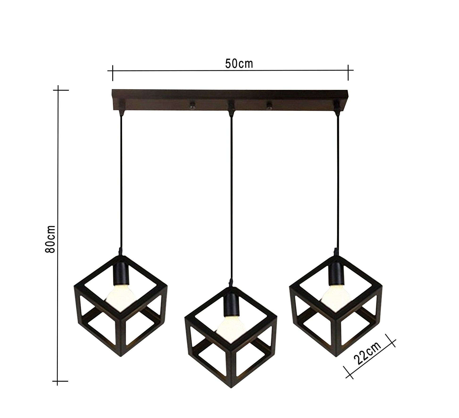 Modern Triple Chandelier with Square Black Cage Light Fixtures at Equal Heights - Vitrine Furniture - Lighting