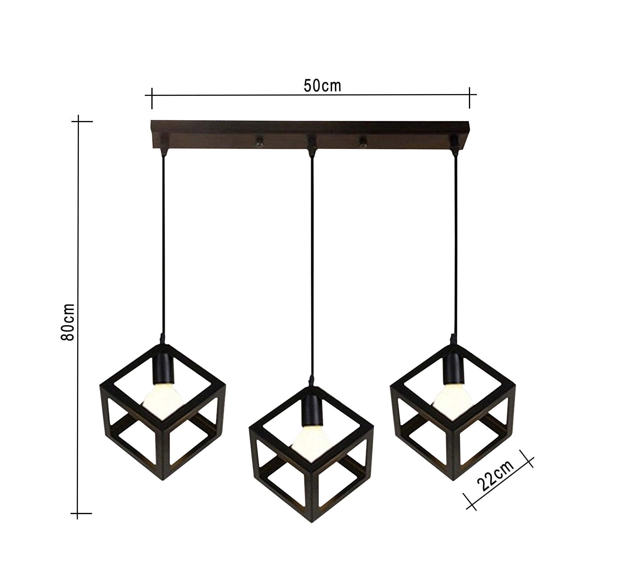 Modern Triple Chandelier with Square Black Cage Light Fixtures at Equal Heights - Vitrine Furniture - Lighting