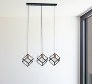 Modern Triple Chandelier with Square Black Cage Light Fixtures - Vitrine Furniture - Lighting