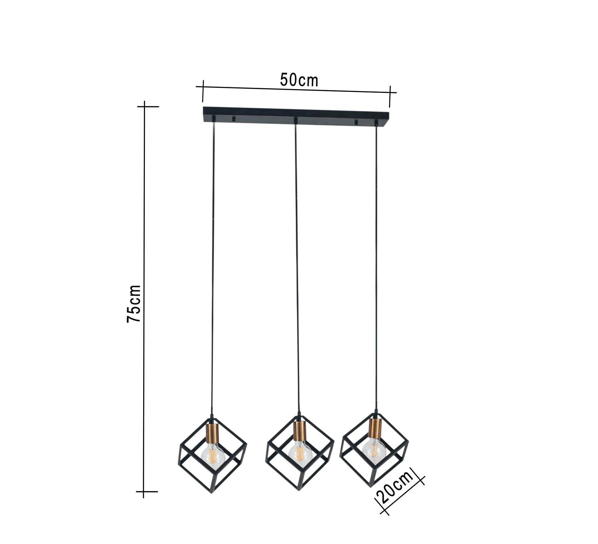 Modern Triple Chandelier with Square Black Cage Light Fixtures - Vitrine Furniture - Lighting