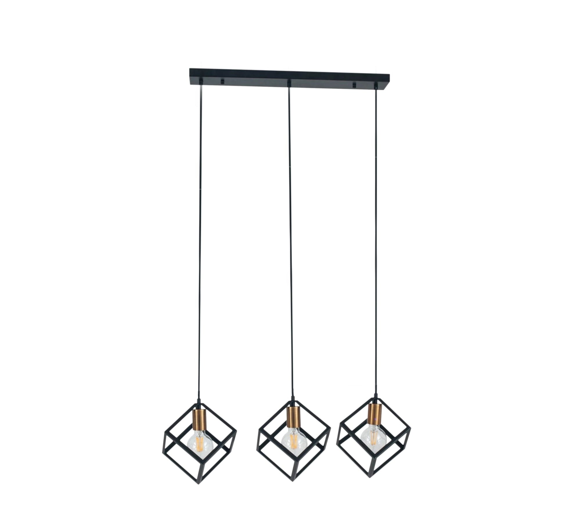 Modern Triple Chandelier with Square Black Cage Light Fixtures - Vitrine Furniture - Lighting