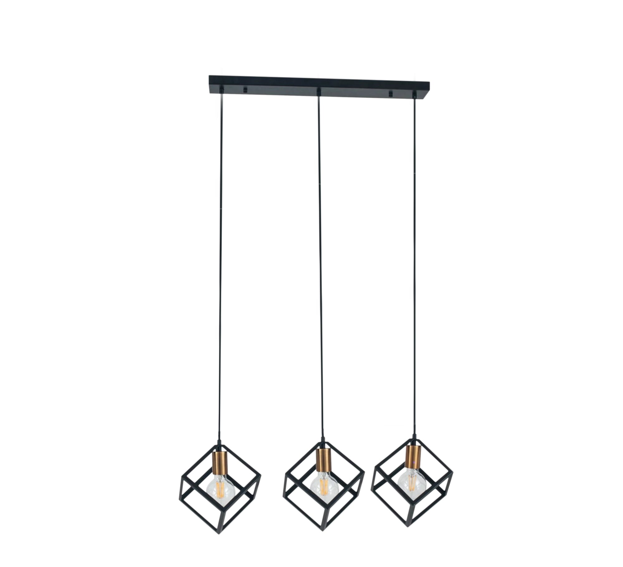 Modern Triple Chandelier with Square Black Cage Light Fixtures - Vitrine Furniture - Lighting