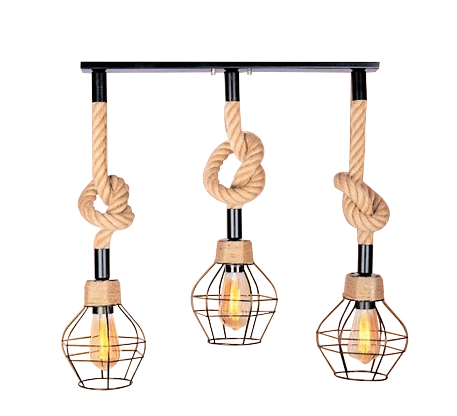 Modern Triple Chandelier with Track for Black Hanging Light Fixtures in a Cage Shape - Vitrine Furniture - Lighting
