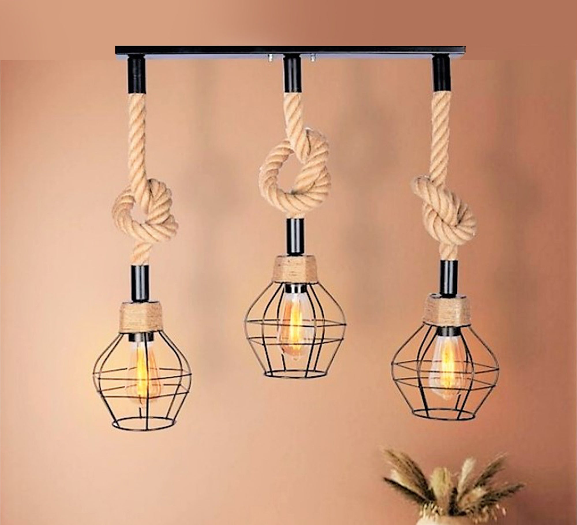 Modern Triple Chandelier with Track for Black Hanging Light Fixtures in a Cage Shape - Vitrine Furniture - Lighting