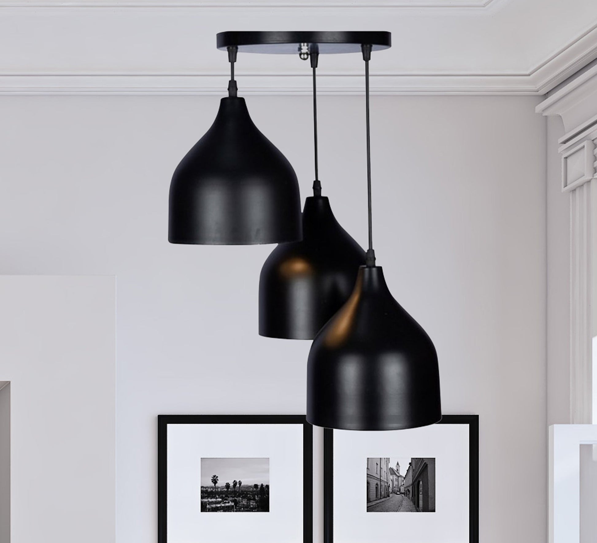 Modern Triple Chandelier with Track for Black Light Fixtures - Vitrine Furniture - Lighting