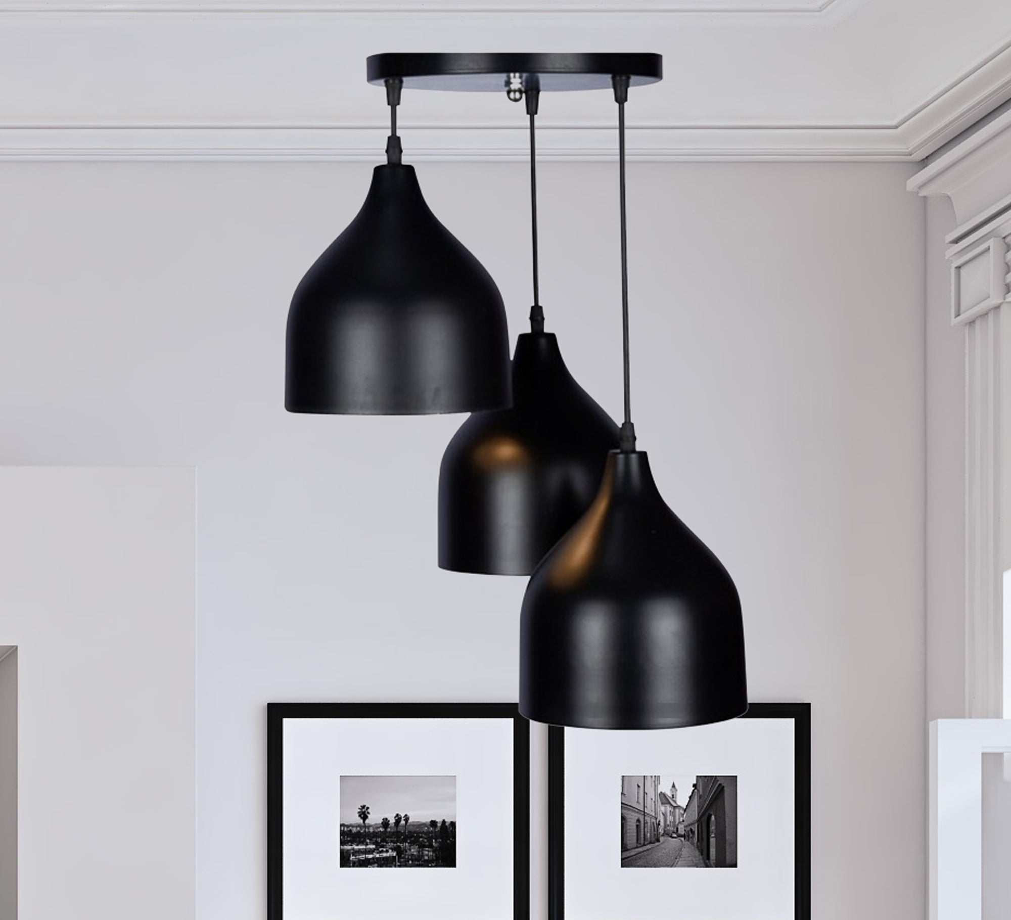 Modern Triple Chandelier with Track for Black Light Fixtures - Vitrine Furniture - Lighting