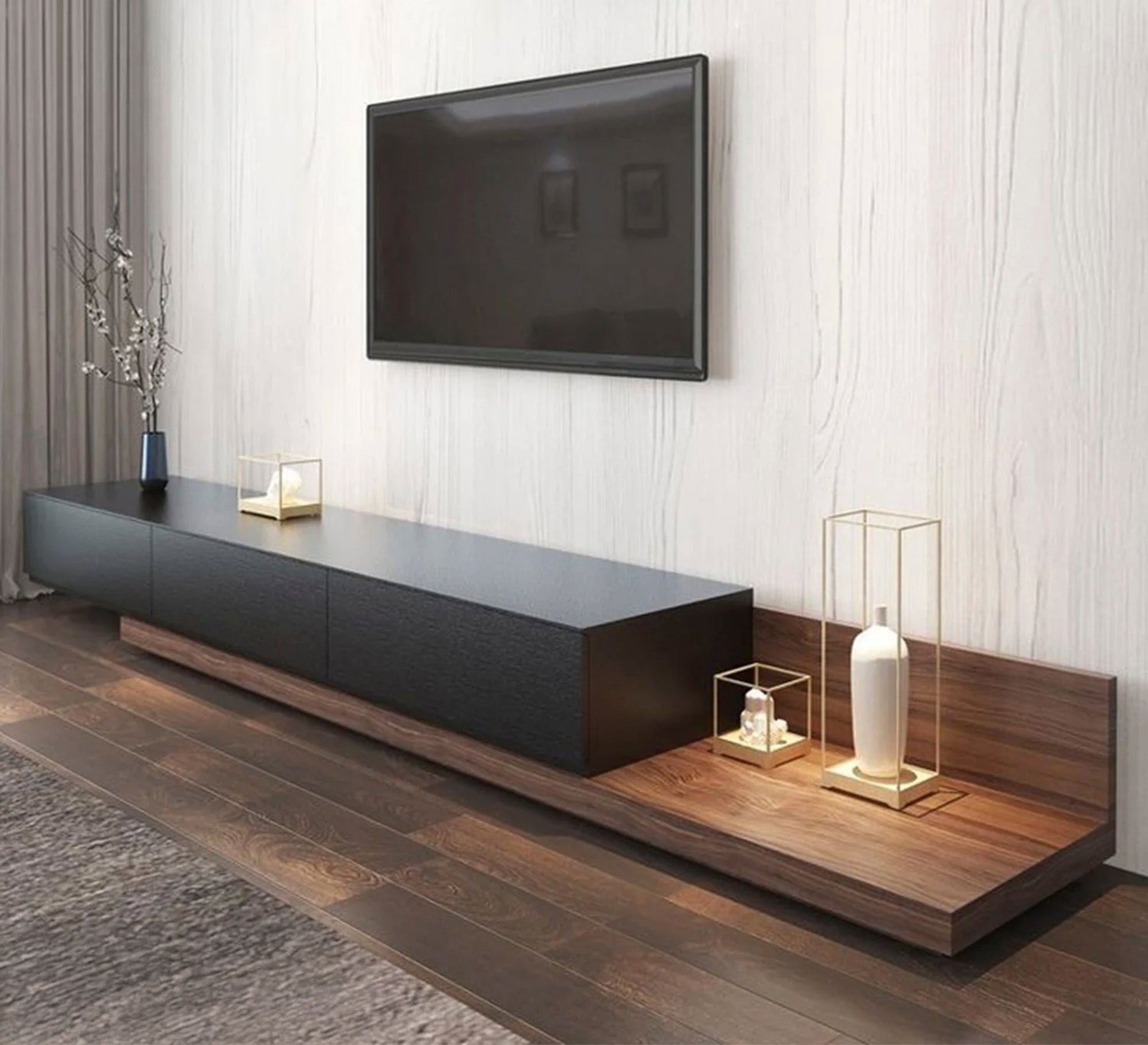 Modern TV stand in black and brown - Vitrine Furniture - TV Table & Cabinet