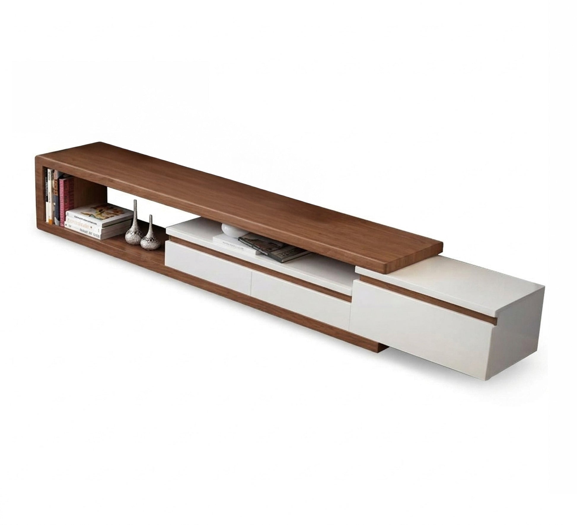 Modern TV stand in white and brown - Vitrine Furniture - TV Table & Cabinet