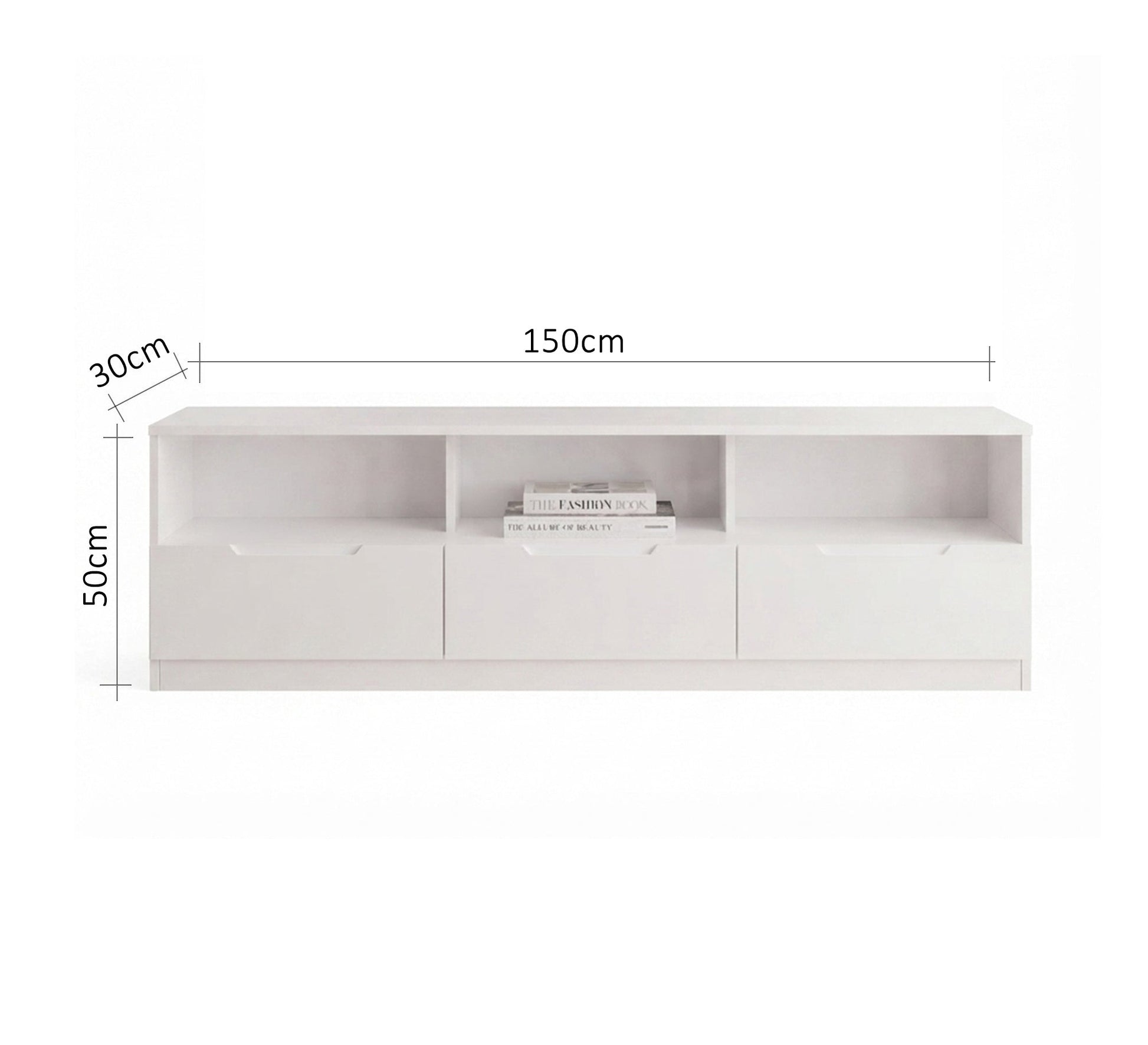 Modern TV stand with three white drawers - Vitrine Furniture - TV Table & Cabinet