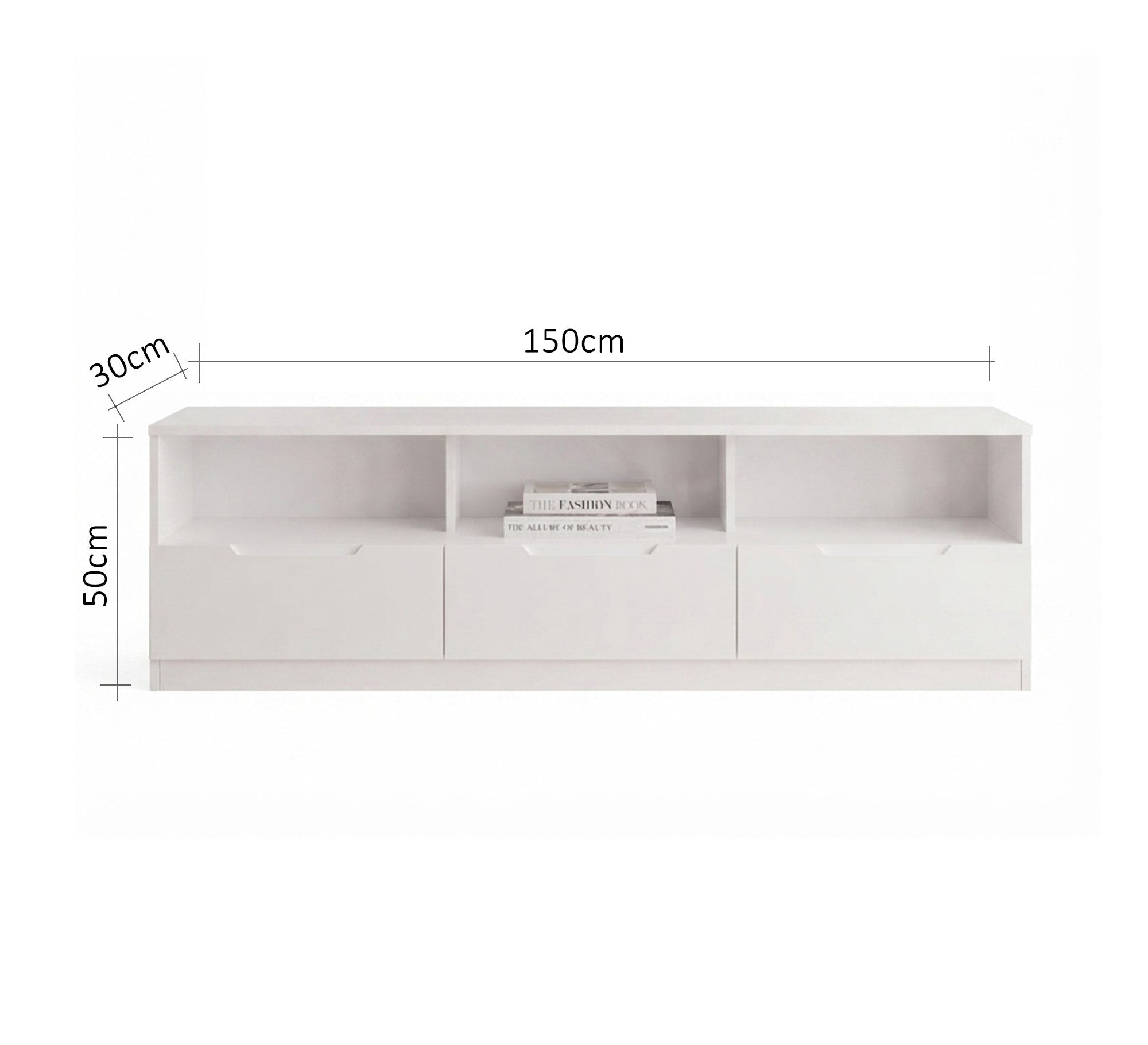 Modern TV stand with three white drawers - Vitrine Furniture - TV Table & Cabinet
