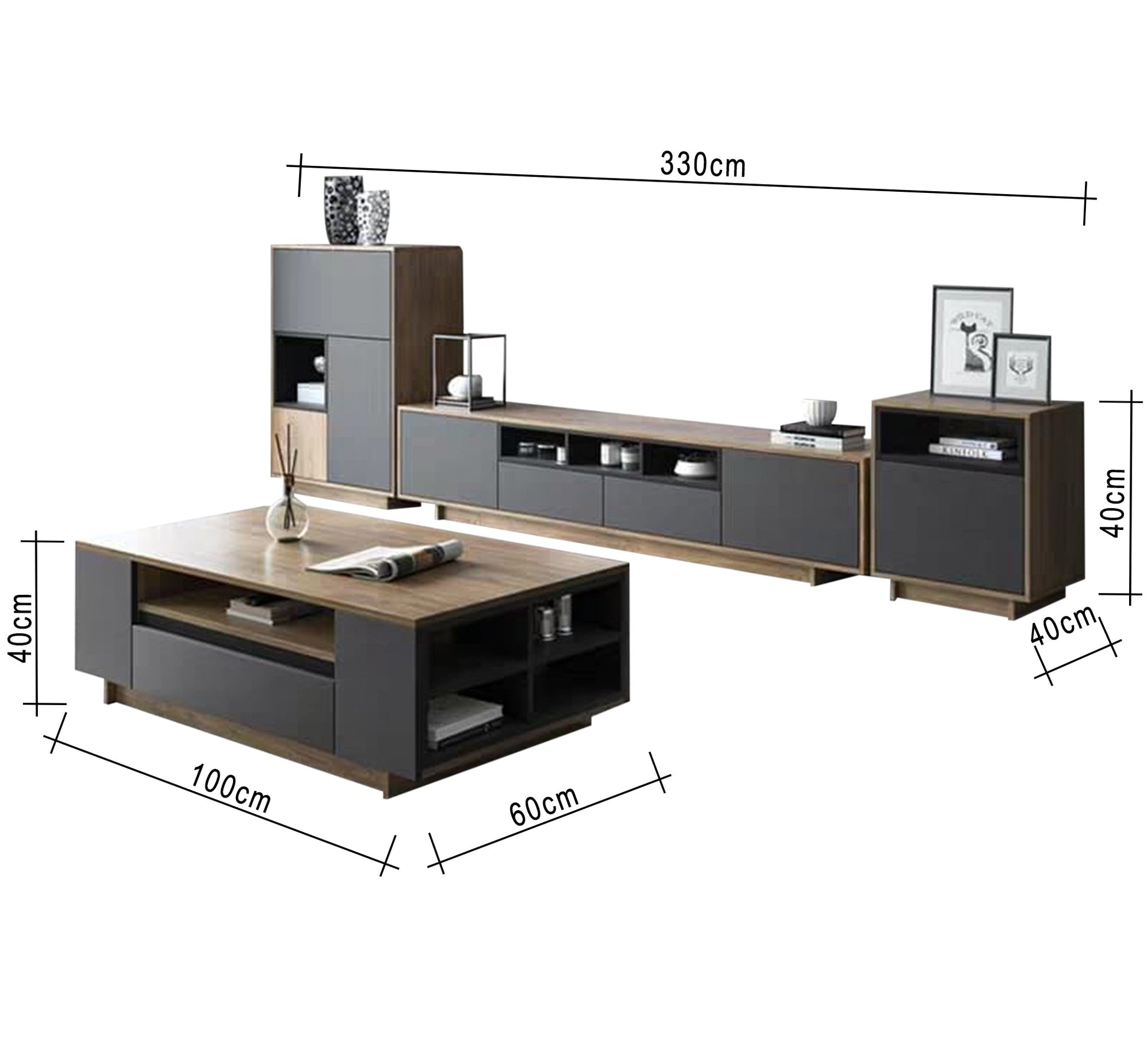 Modern TV table and coffee table with shelves and drawers - Vitrine Furniture - Furniture