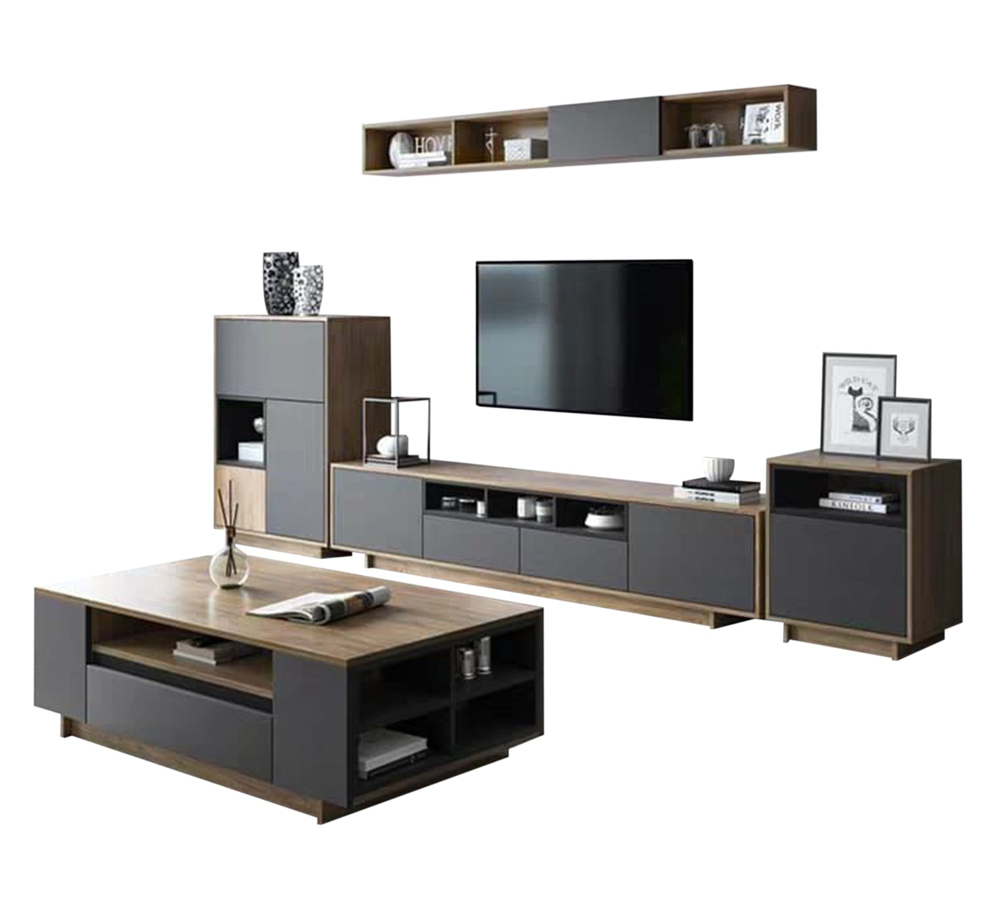 Modern TV table and coffee table with shelves and drawers - Vitrine Furniture - Furniture