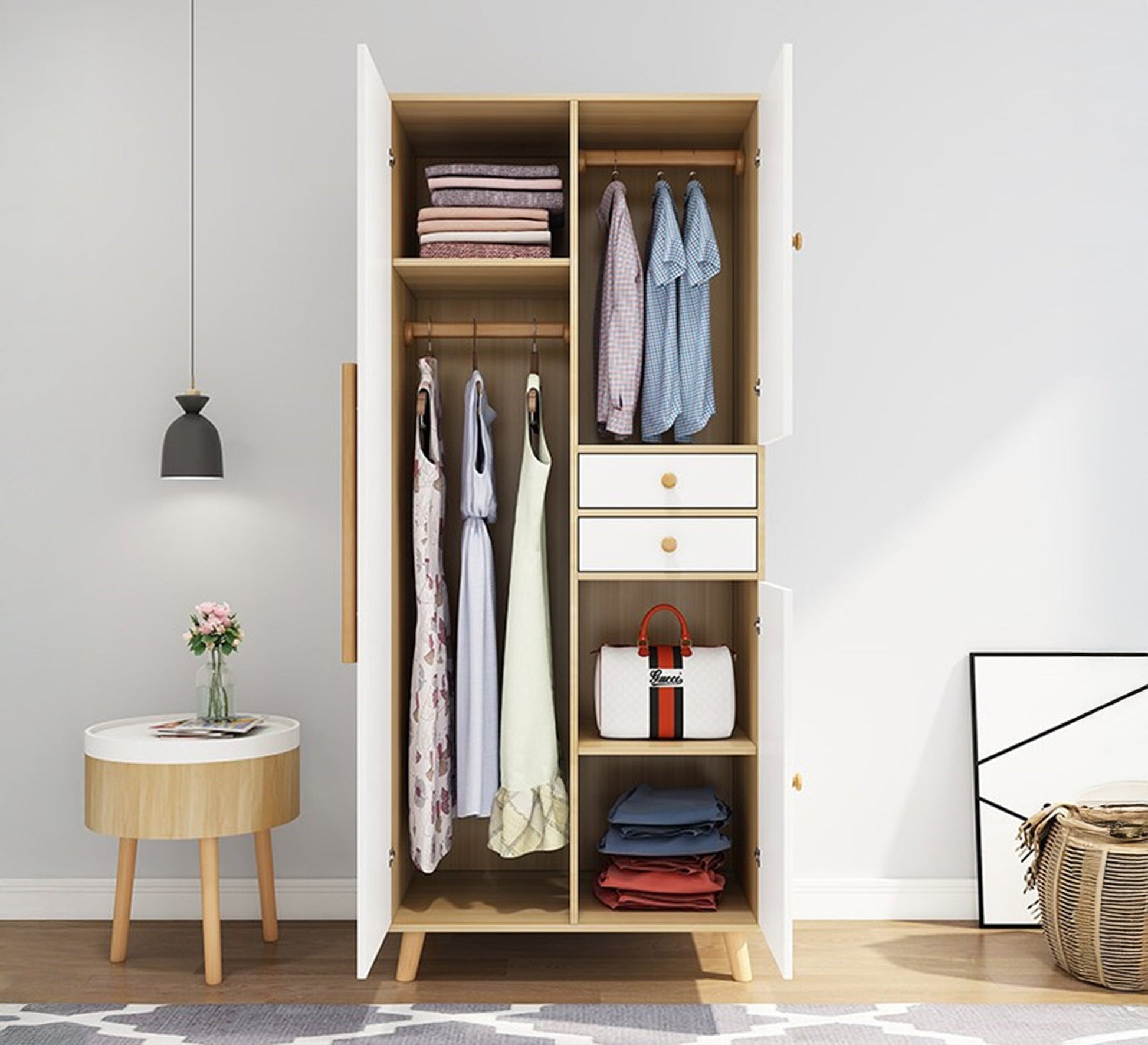 Modern two - tone wardrobe with drawers - Vitrine Furniture - Furniture