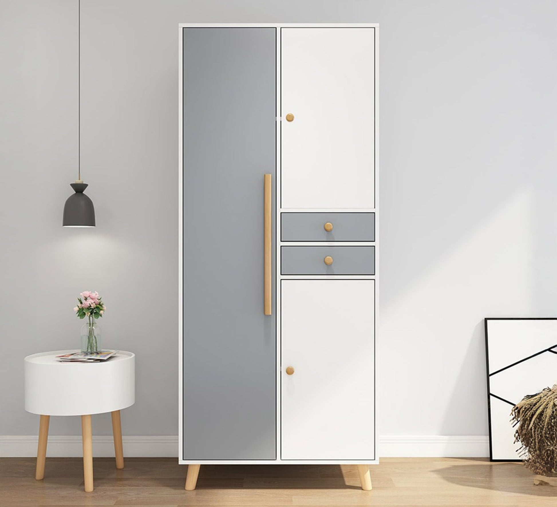 Modern two - tone wardrobe with drawers - Vitrine Furniture - Furniture