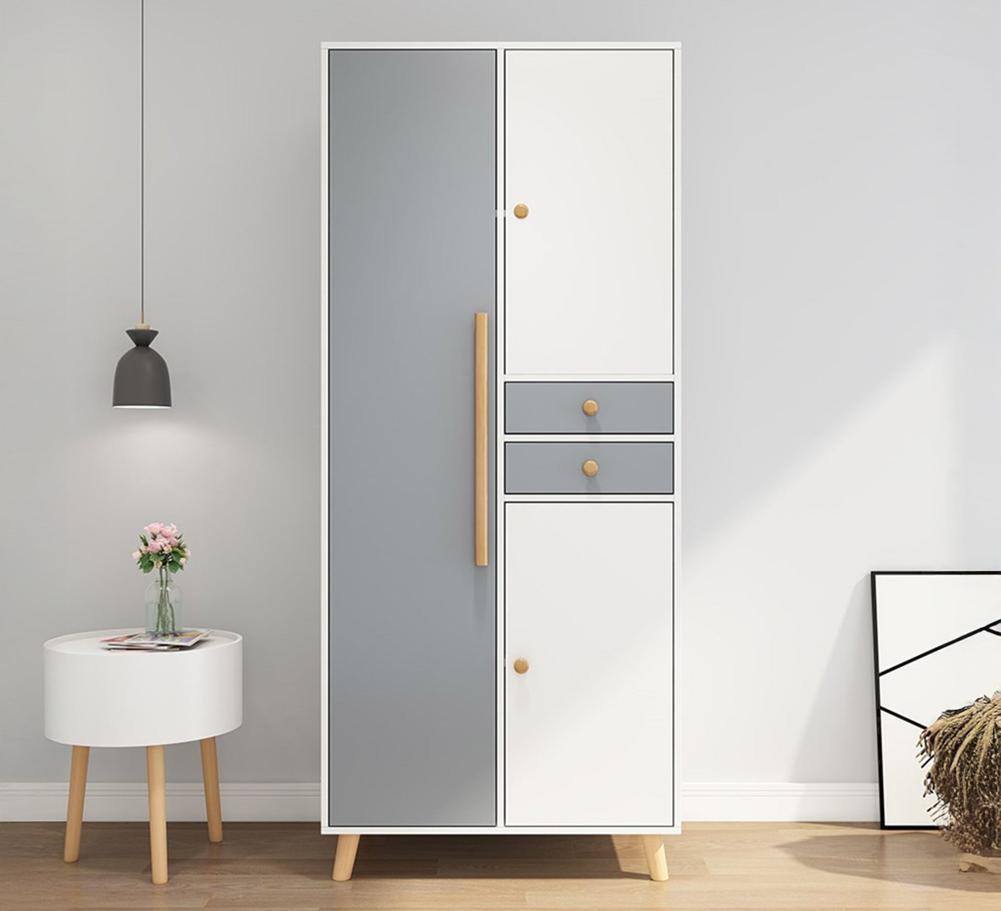 Modern two - tone wardrobe with drawers - Vitrine Furniture - Furniture