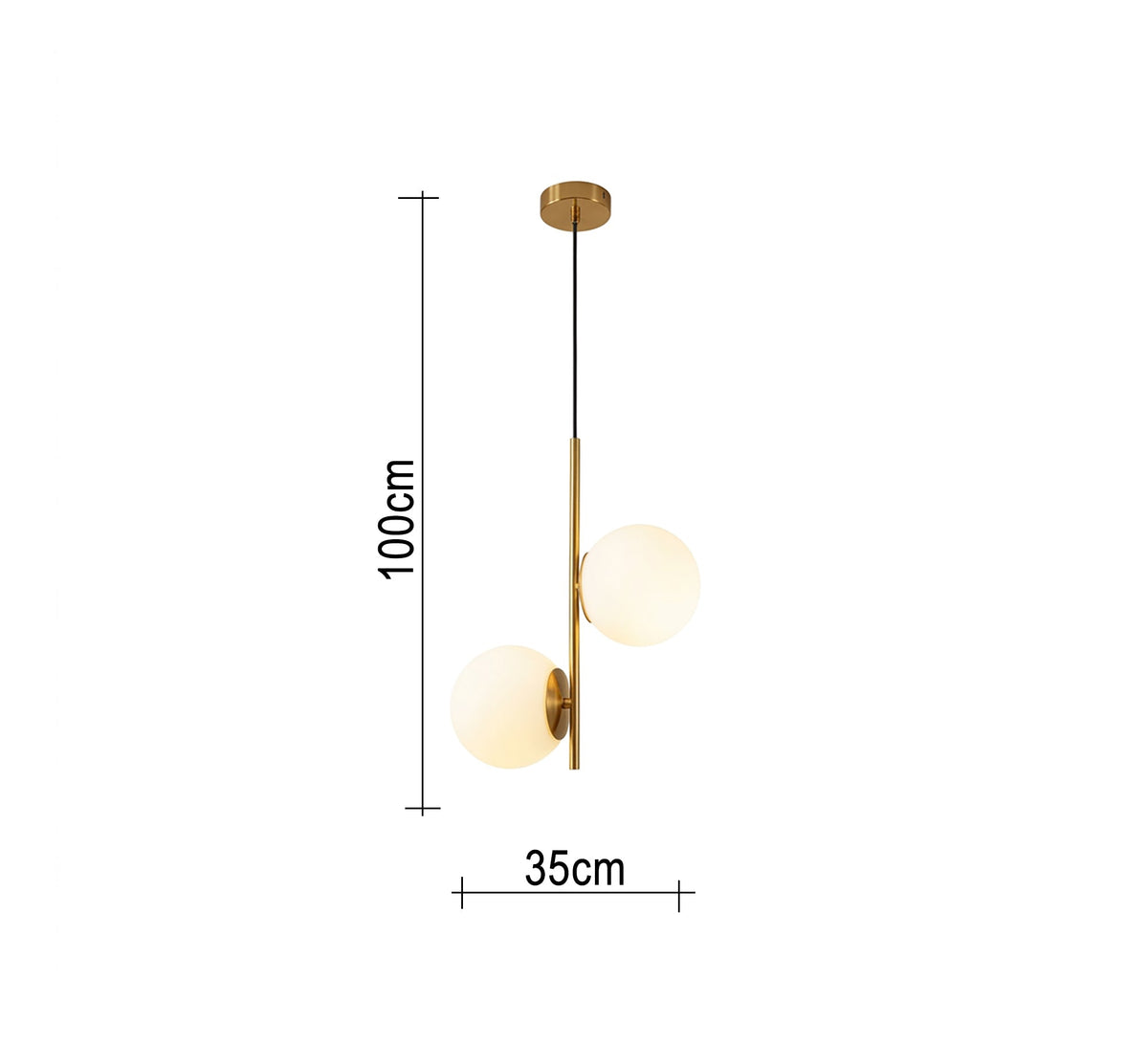Modern vertical double-light chandelier with a gold frame - Vitrine Furniture - Ceiling lights
