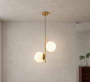 Modern vertical double-light chandelier with a gold frame - Vitrine Furniture - Ceiling lights