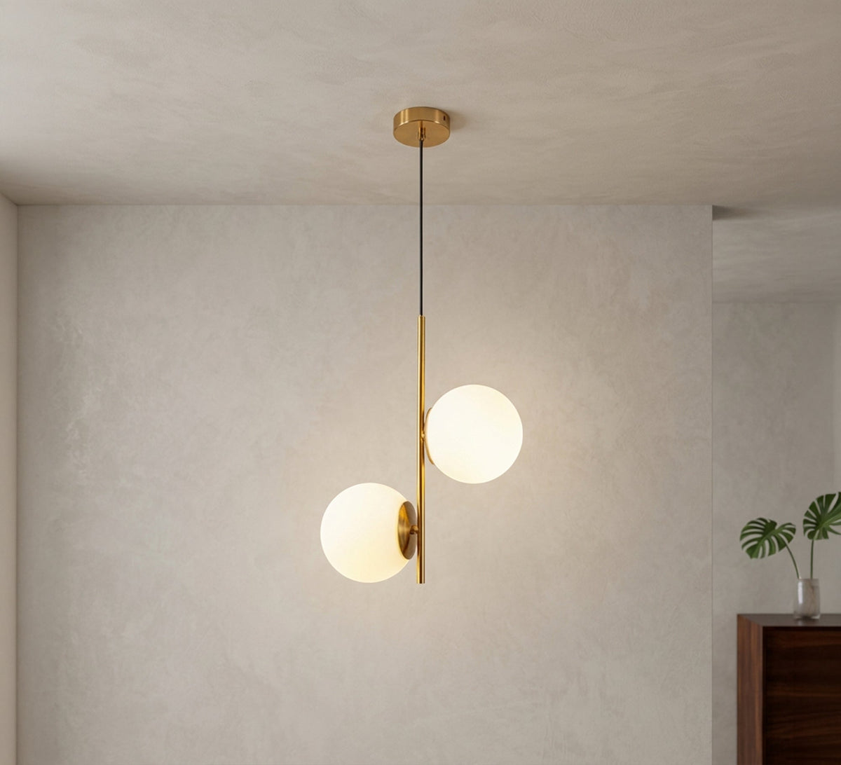 Modern vertical double-light chandelier with a gold frame - Vitrine Furniture - Ceiling lights