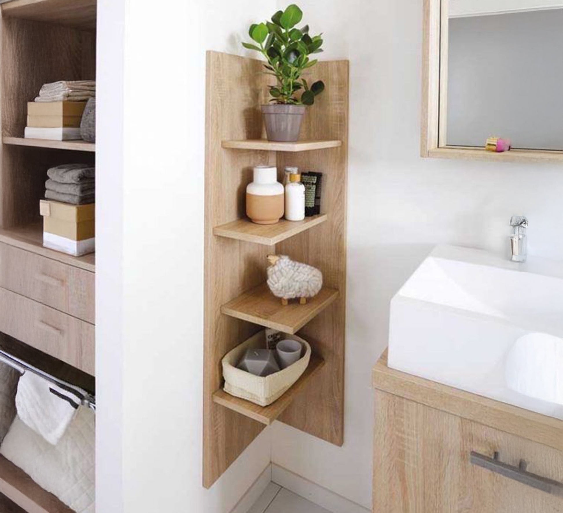 Modern wall - mounted wooden corner bookcase - Vitrine Furniture - Furniture