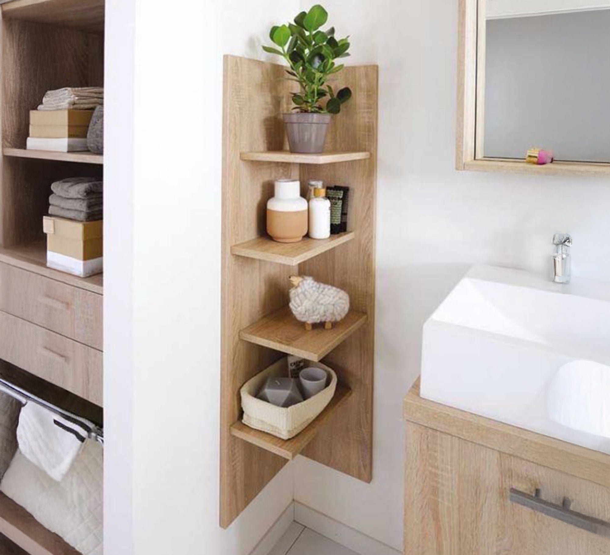 Modern wall - mounted wooden corner bookcase - Vitrine Furniture - Furniture