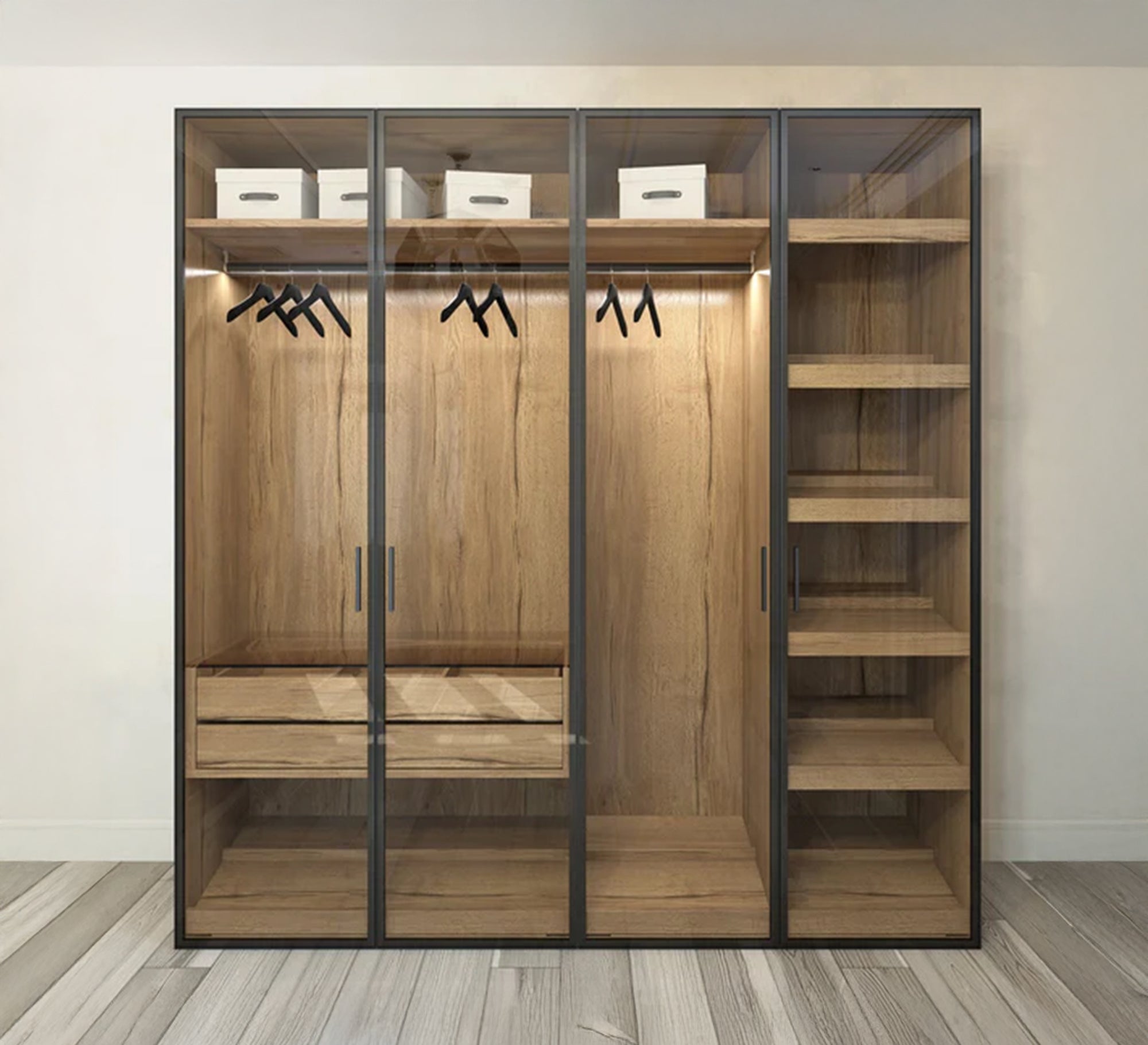 Modern wardrobe with clear glass and shelves - Vitrine Furniture - Furniture