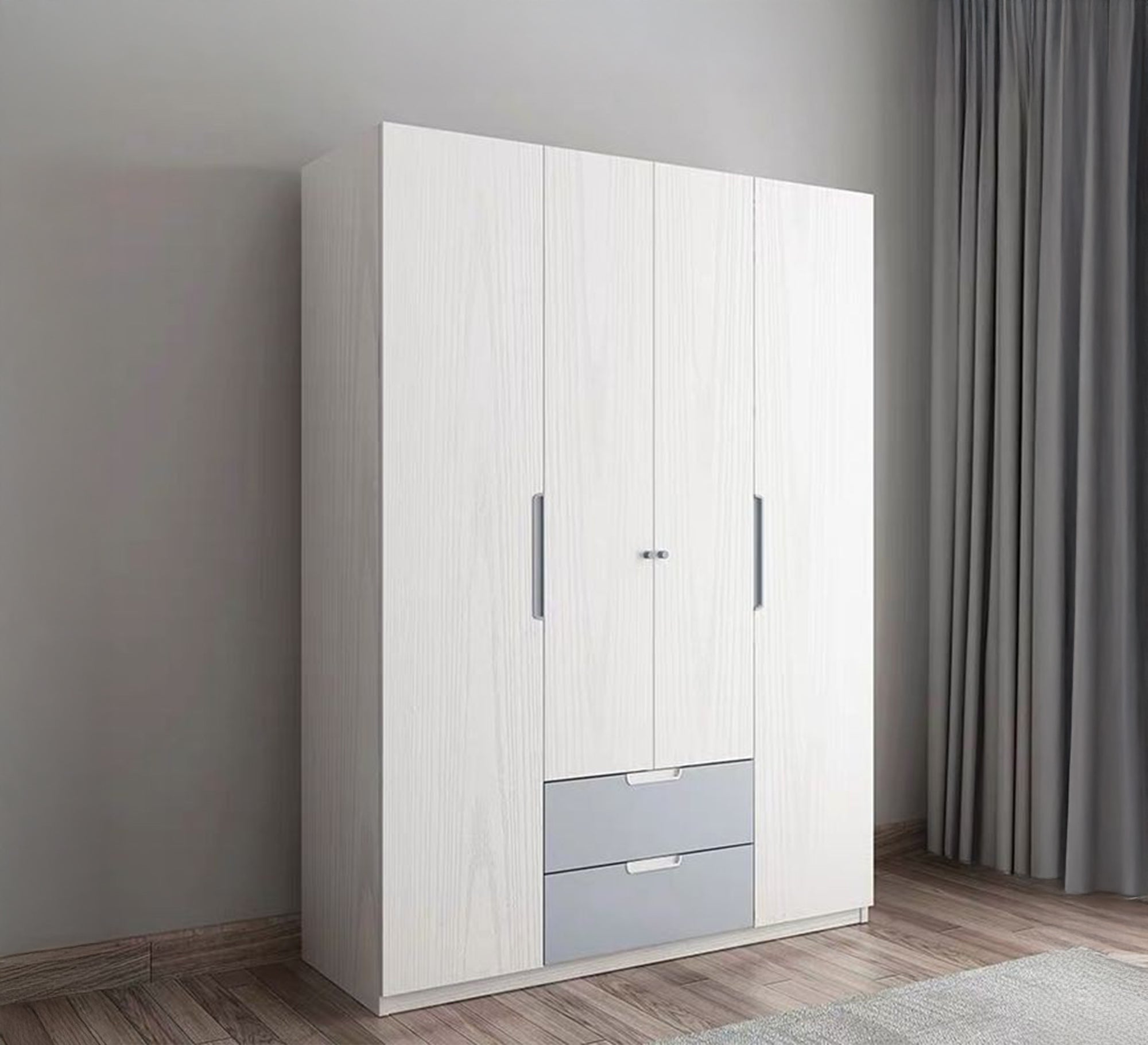 Modern wardrobe with white doors and two drawers - Vitrine Furniture - Furniture