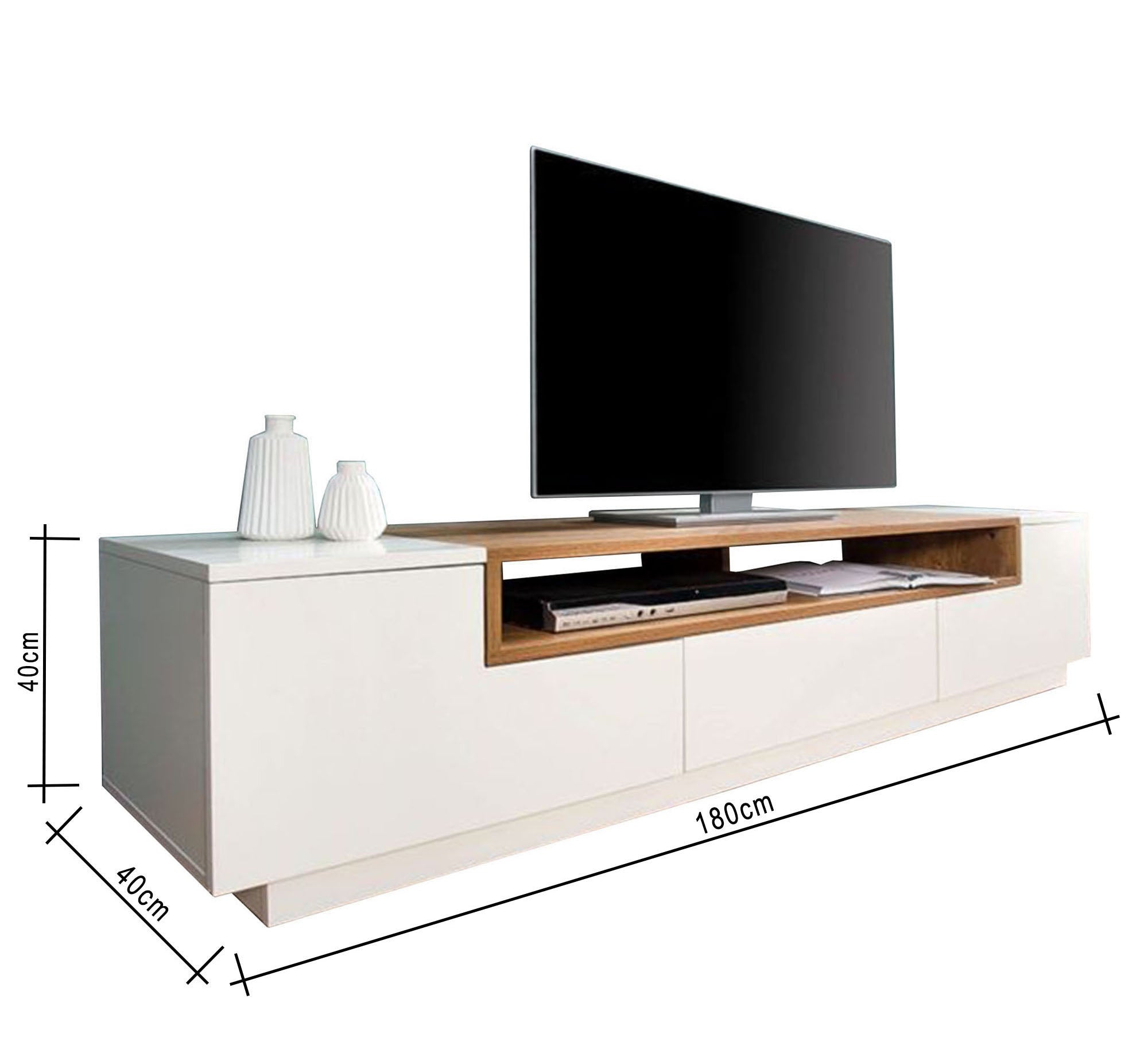 Modern white and beige TV table - Vitrine Furniture - Furniture