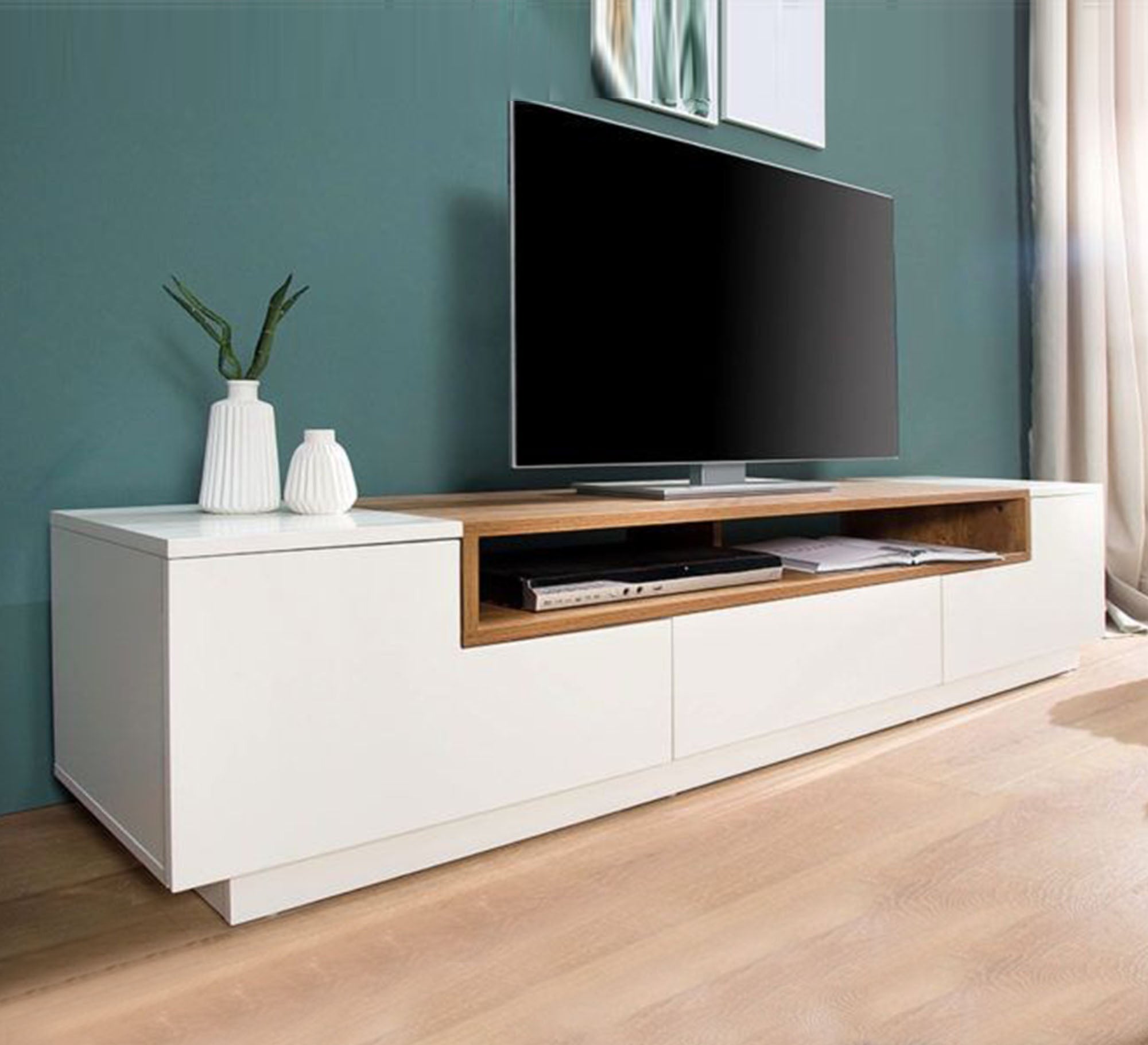 Modern white and beige TV table - Vitrine Furniture - Furniture