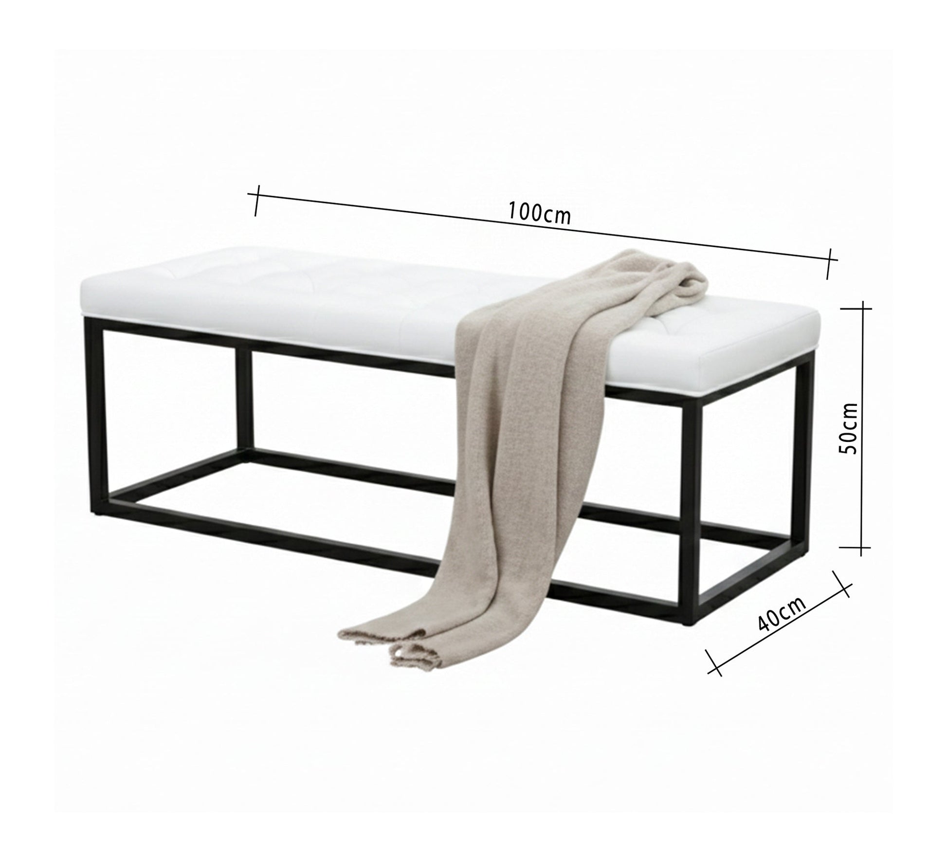 Modern white bench with sturdy metal legs - Vitrine Furniture - Furniture