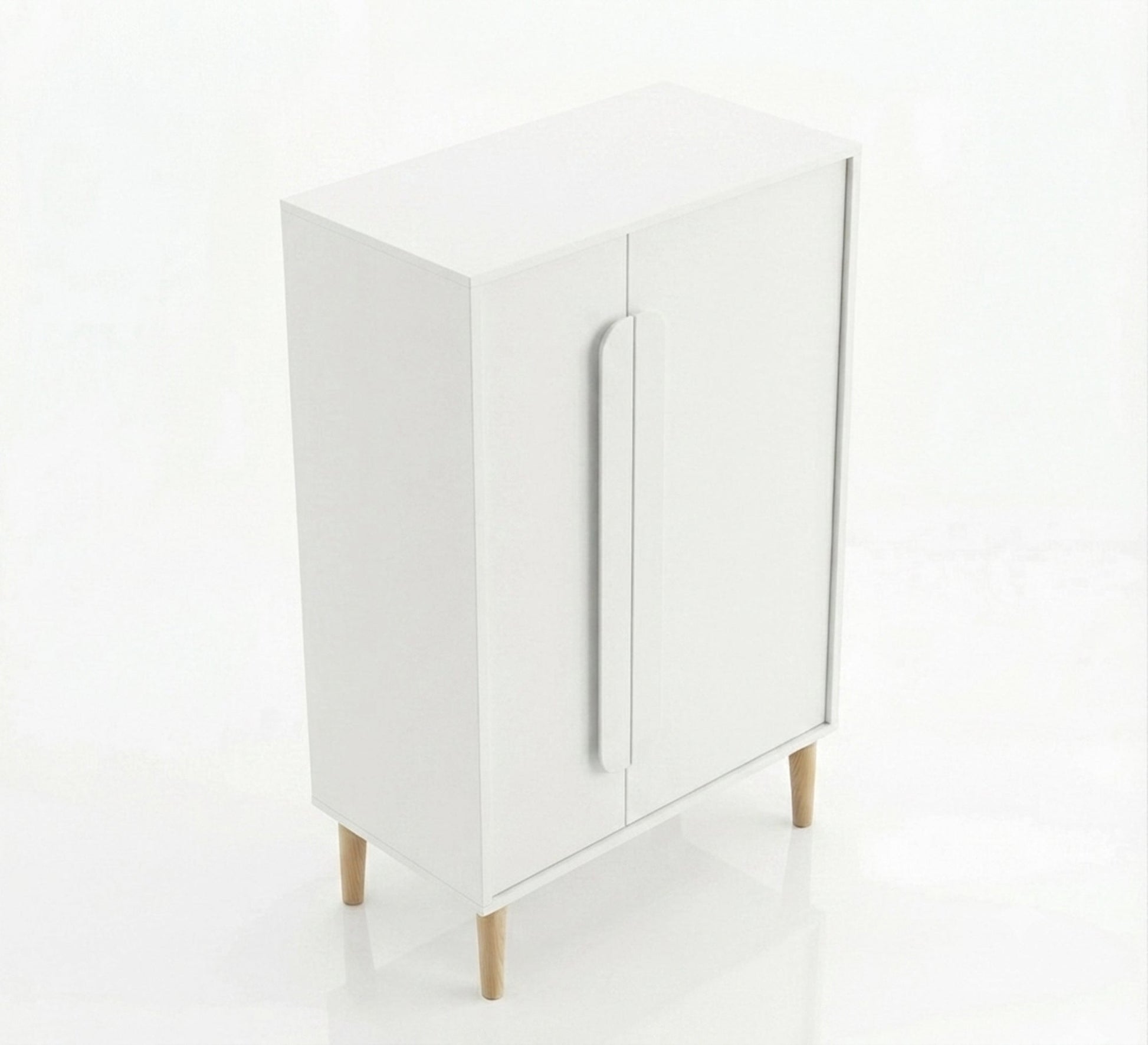 Modern white cabinet with elegant wooden legs - Vitrine Furniture - Shoe Racks