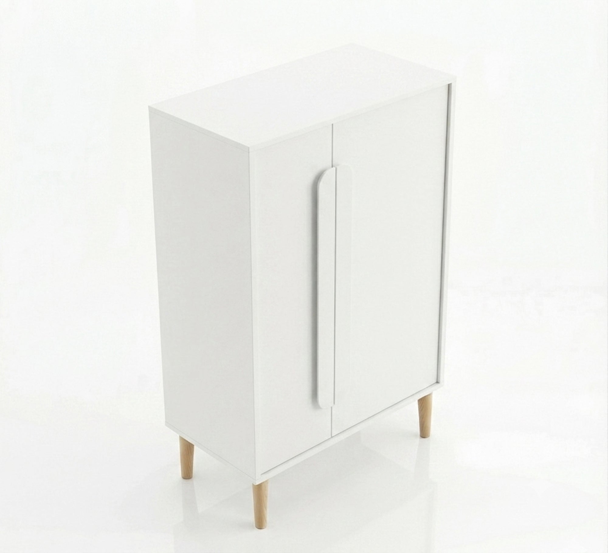 Modern white cabinet with elegant wooden legs - Vitrine Furniture - Shoe Racks