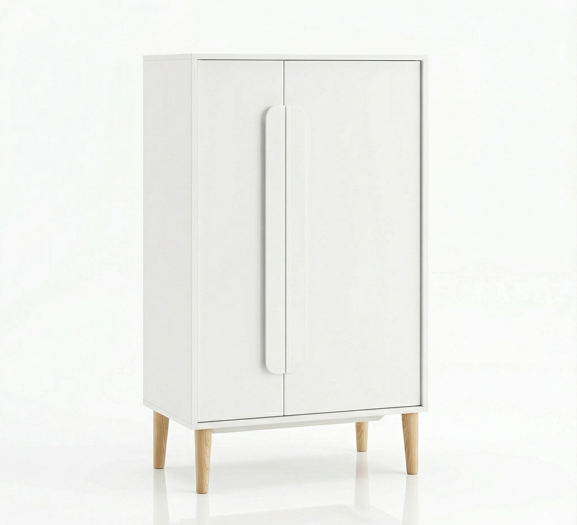 Modern white cabinet with elegant wooden legs - Vitrine Furniture - Shoe Racks