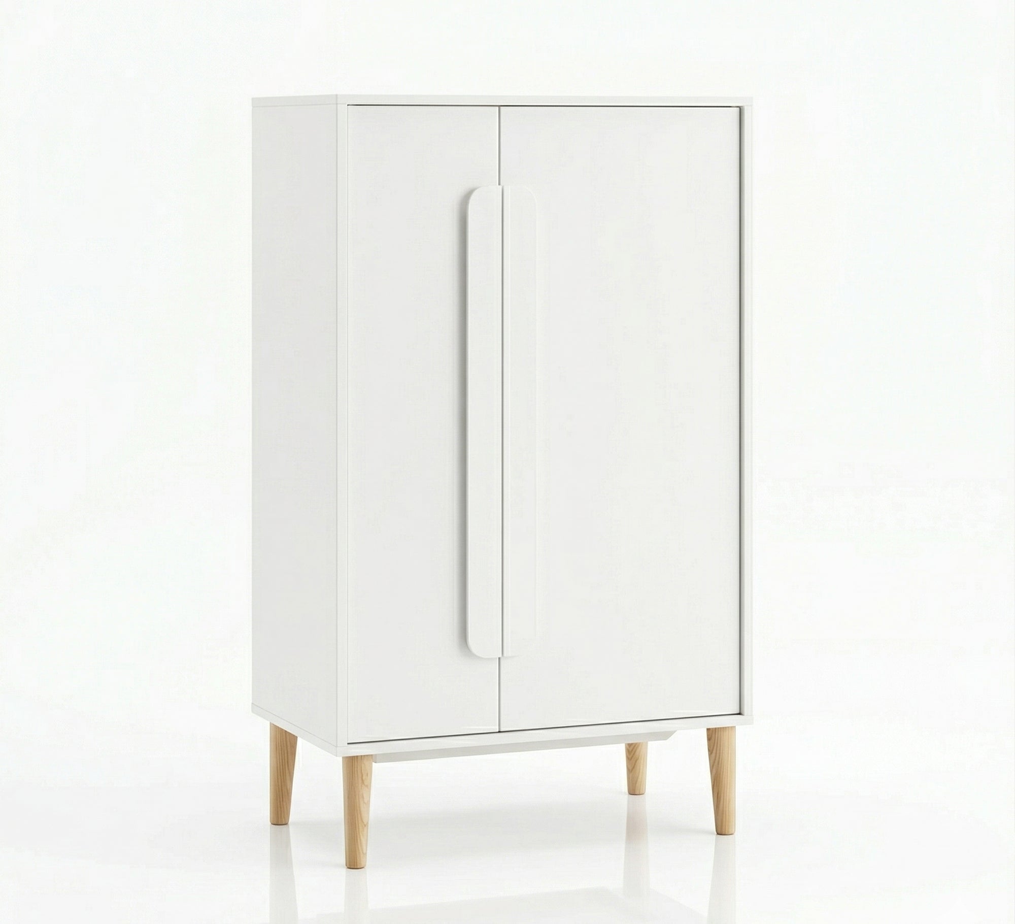 Modern white cabinet with elegant wooden legs - Vitrine Furniture - Shoe Racks