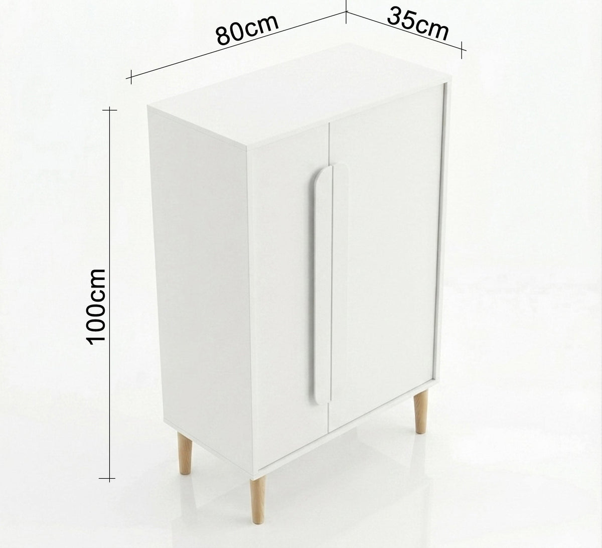 Modern white cabinet with elegant wooden legs - Vitrine Furniture - Shoe Racks