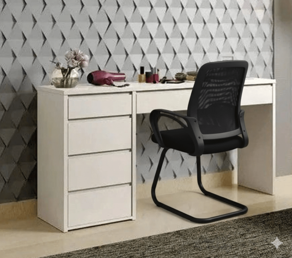 Modern white desk with mesh office chair - Vitrine Furniture - Furniture