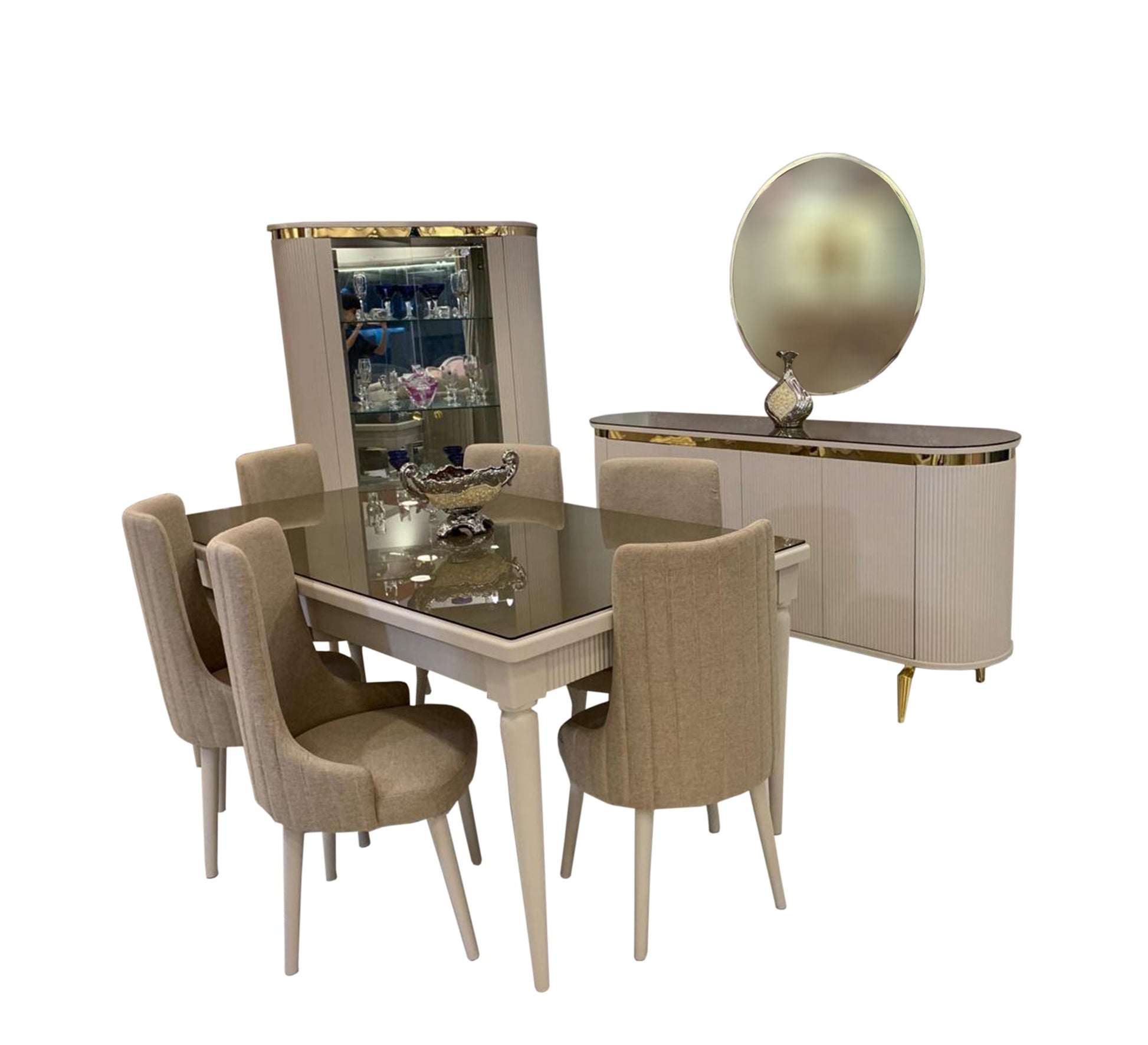 Modern white lined dining room - Vitrine Furniture - Sets