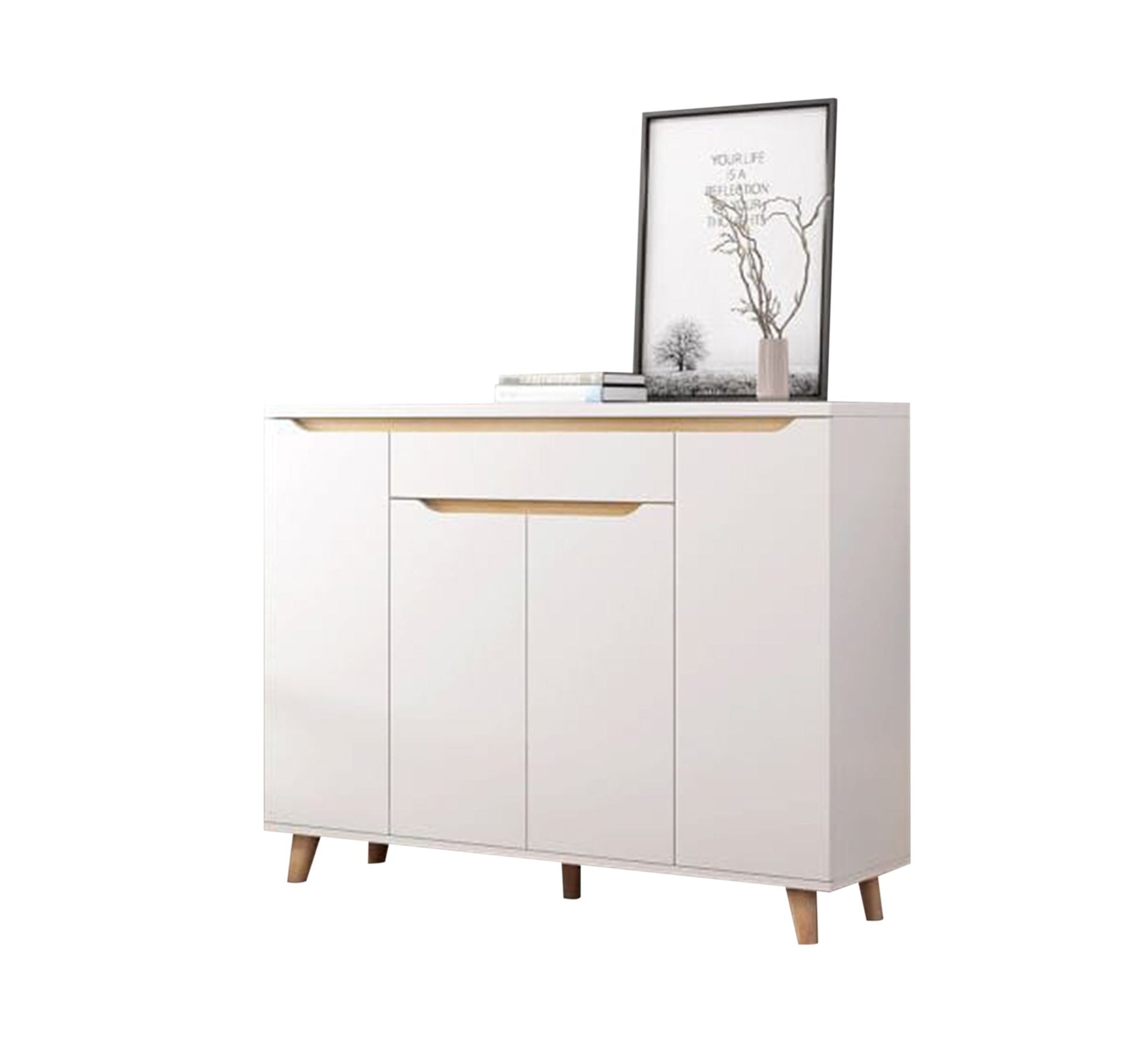Modern white shoe unit with beige accents - Vitrine Furniture - Furniture