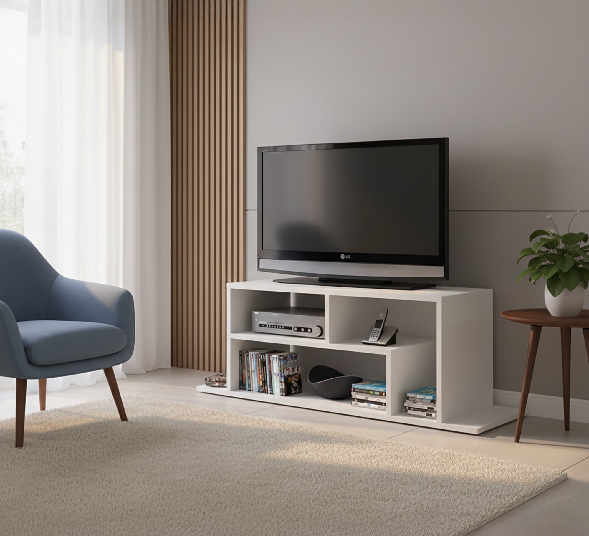 Modern White TV Table - Sleek & Minimalist Design - Vitrine Furniture - Furniture