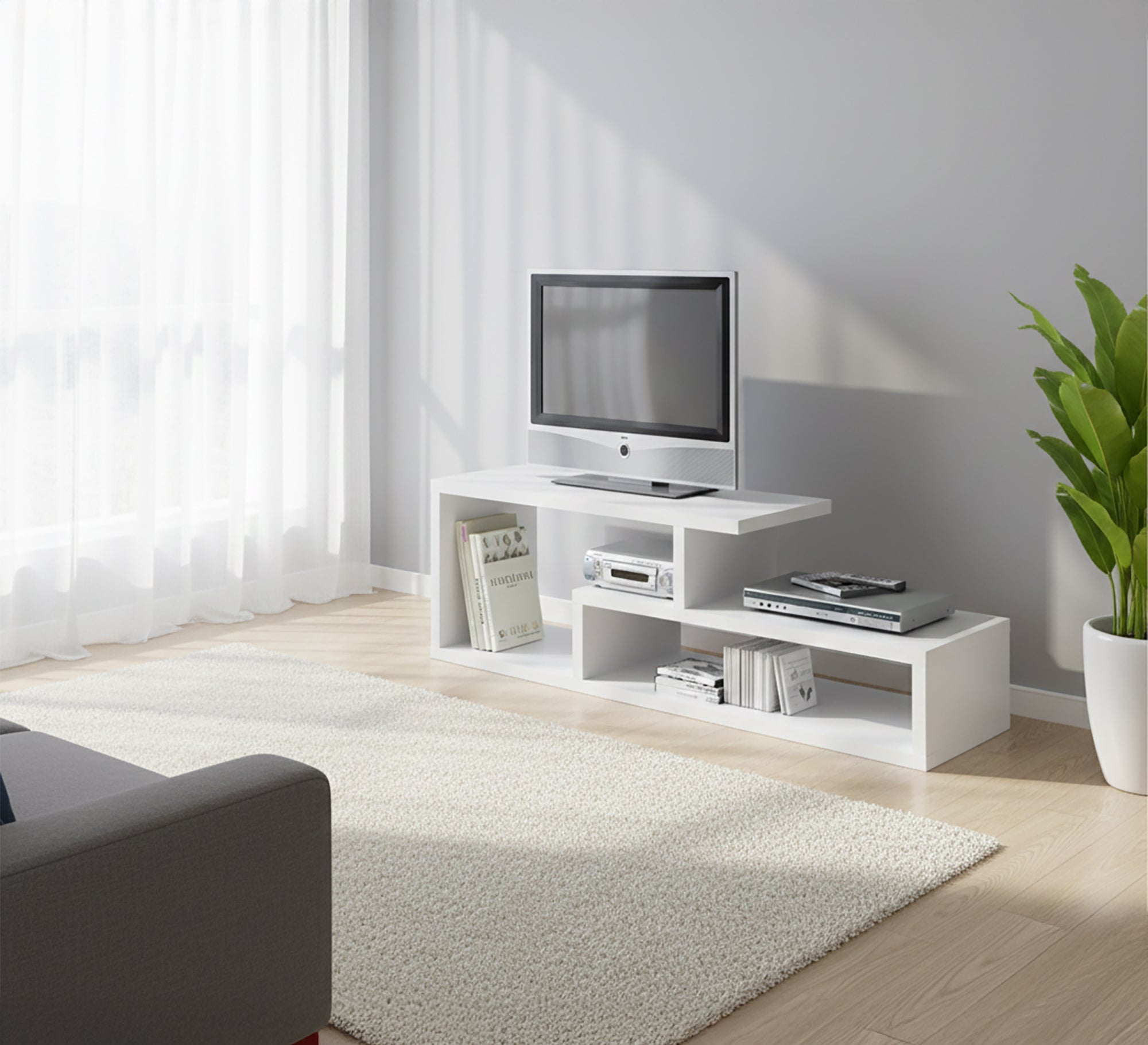 Modern White TV Table, Sleek & Stylish - Vitrine Furniture - Furniture