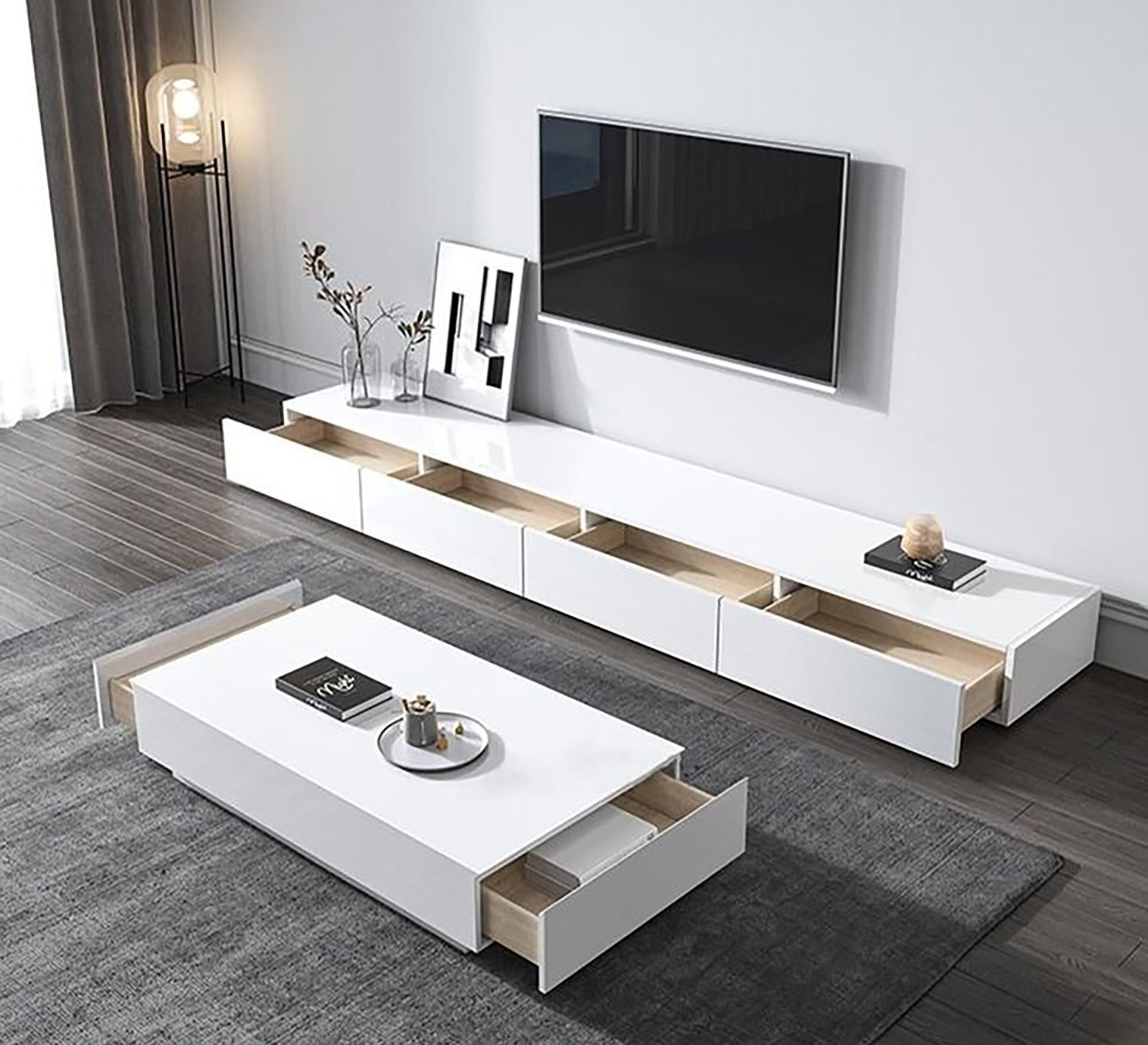 Modern white TV unit and table - Vitrine Furniture - Furniture