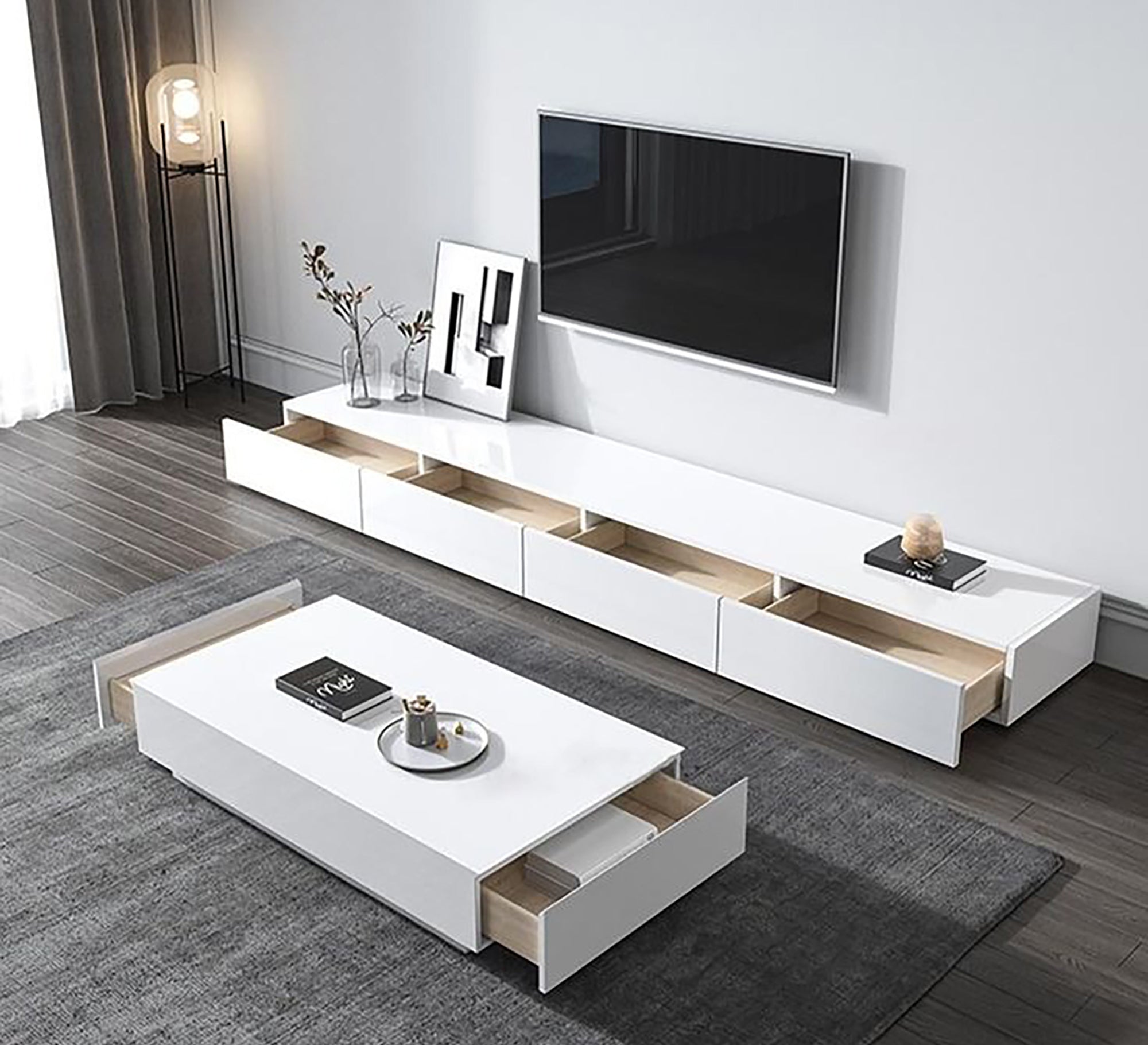 Modern white TV unit and table - Vitrine Furniture - Furniture
