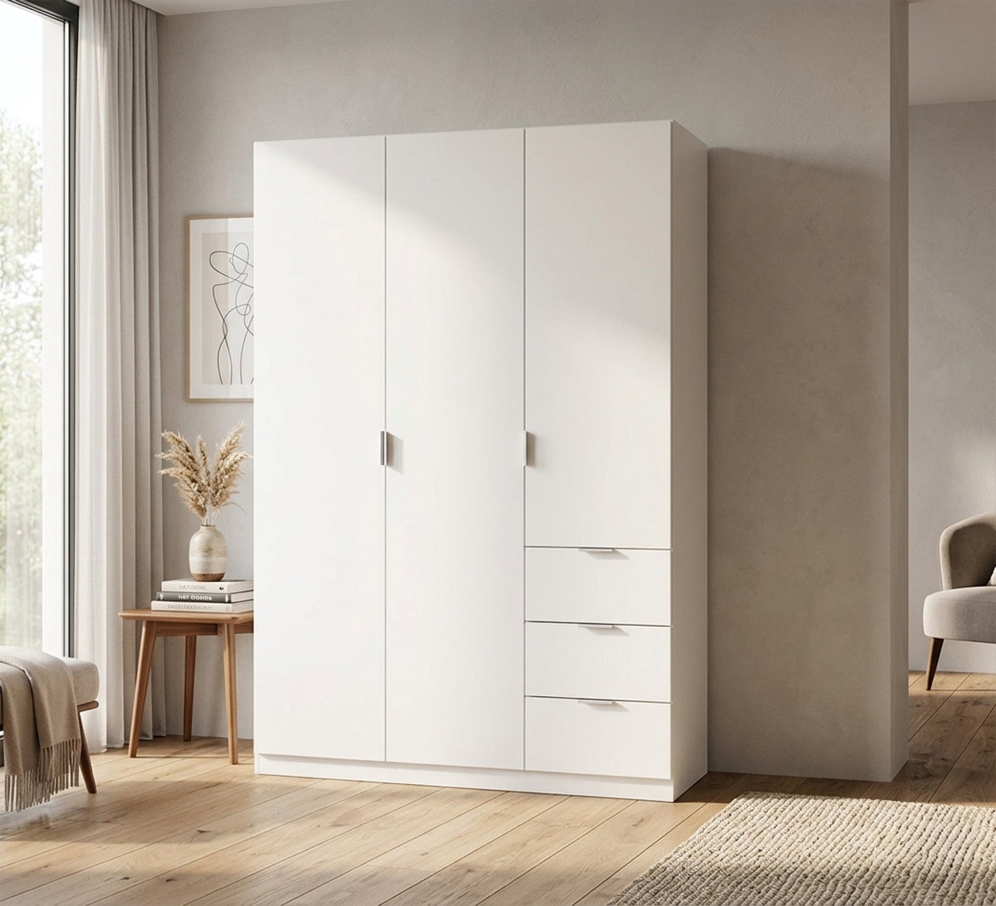 Modern White Wardrobe in Sleek & Spacious Design - Vitrine Furniture - Wardrobes