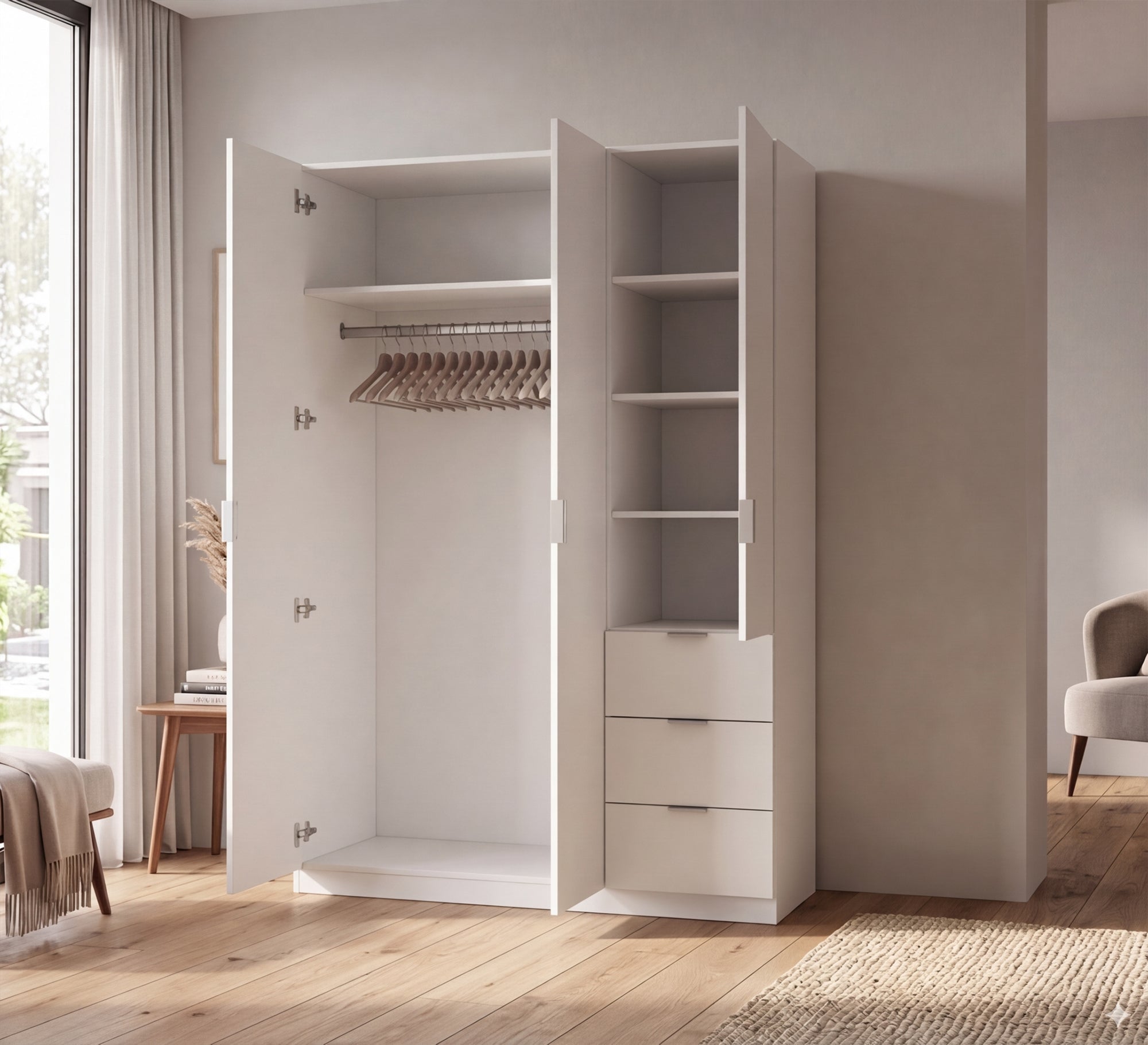 Modern White Wardrobe in Sleek & Spacious Design - Vitrine Furniture - Wardrobes