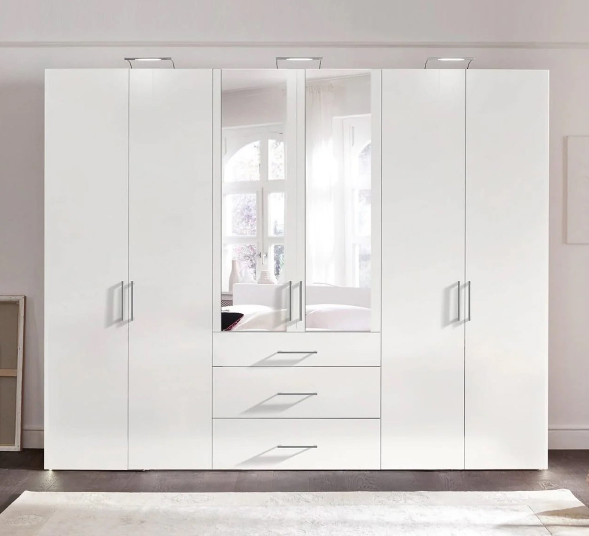 Modern white wardrobe with mirrored doors - Vitrine Furniture - Furniture