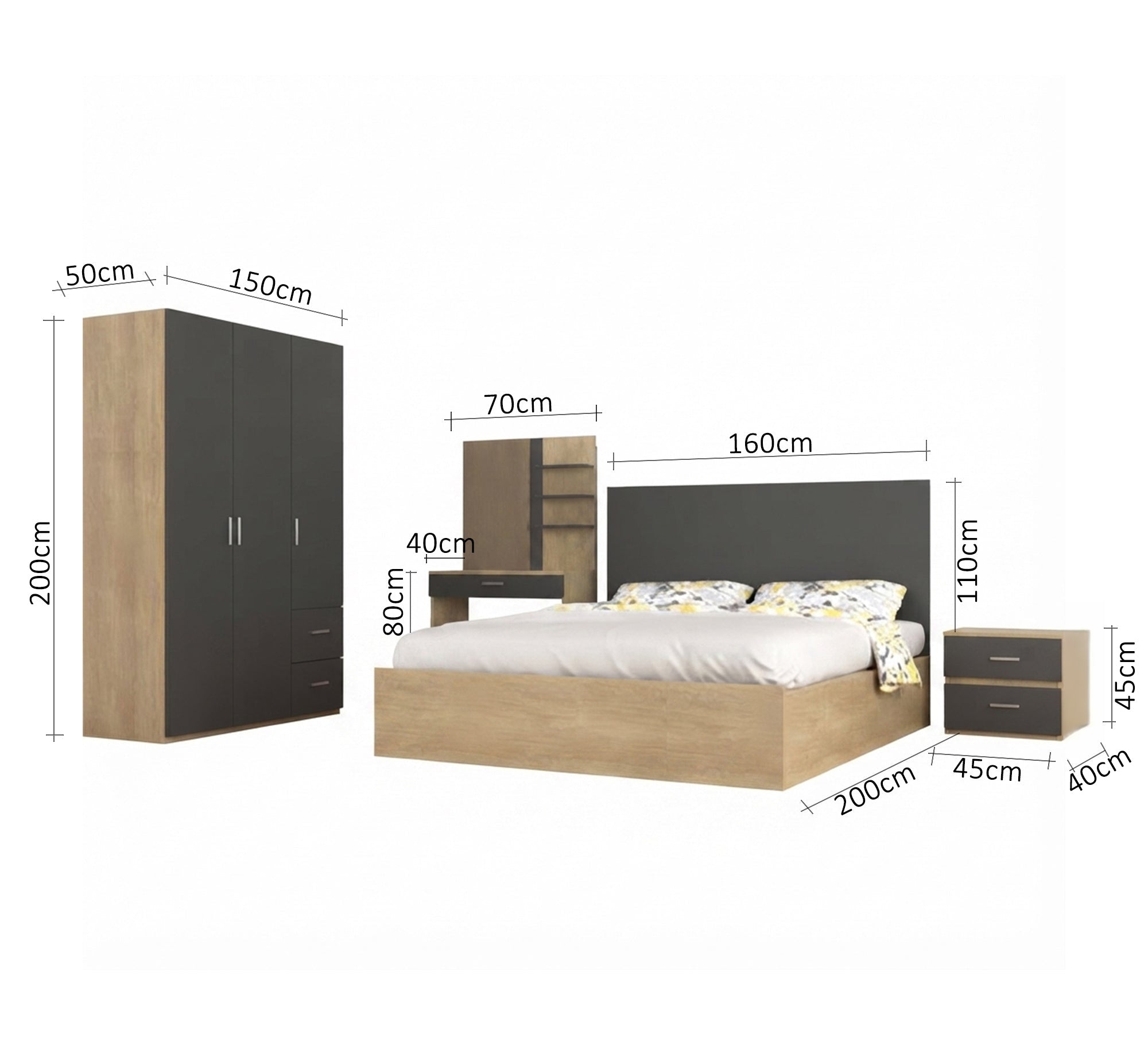 Modern wooden bedroom in gray - Vitrine Furniture - Master Bedroom Sets