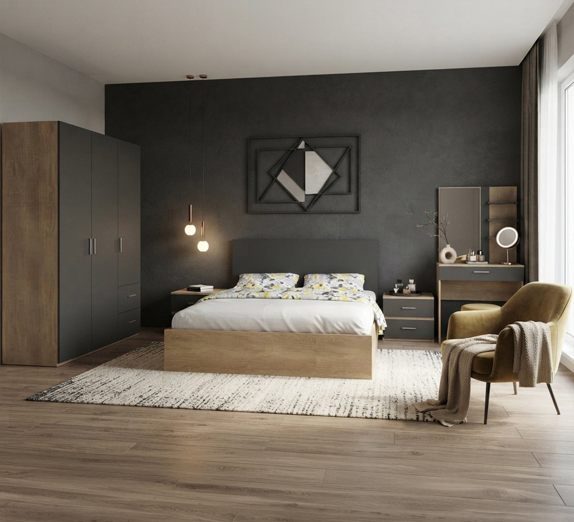 Modern wooden bedroom in gray - Vitrine Furniture - Master Bedroom Sets