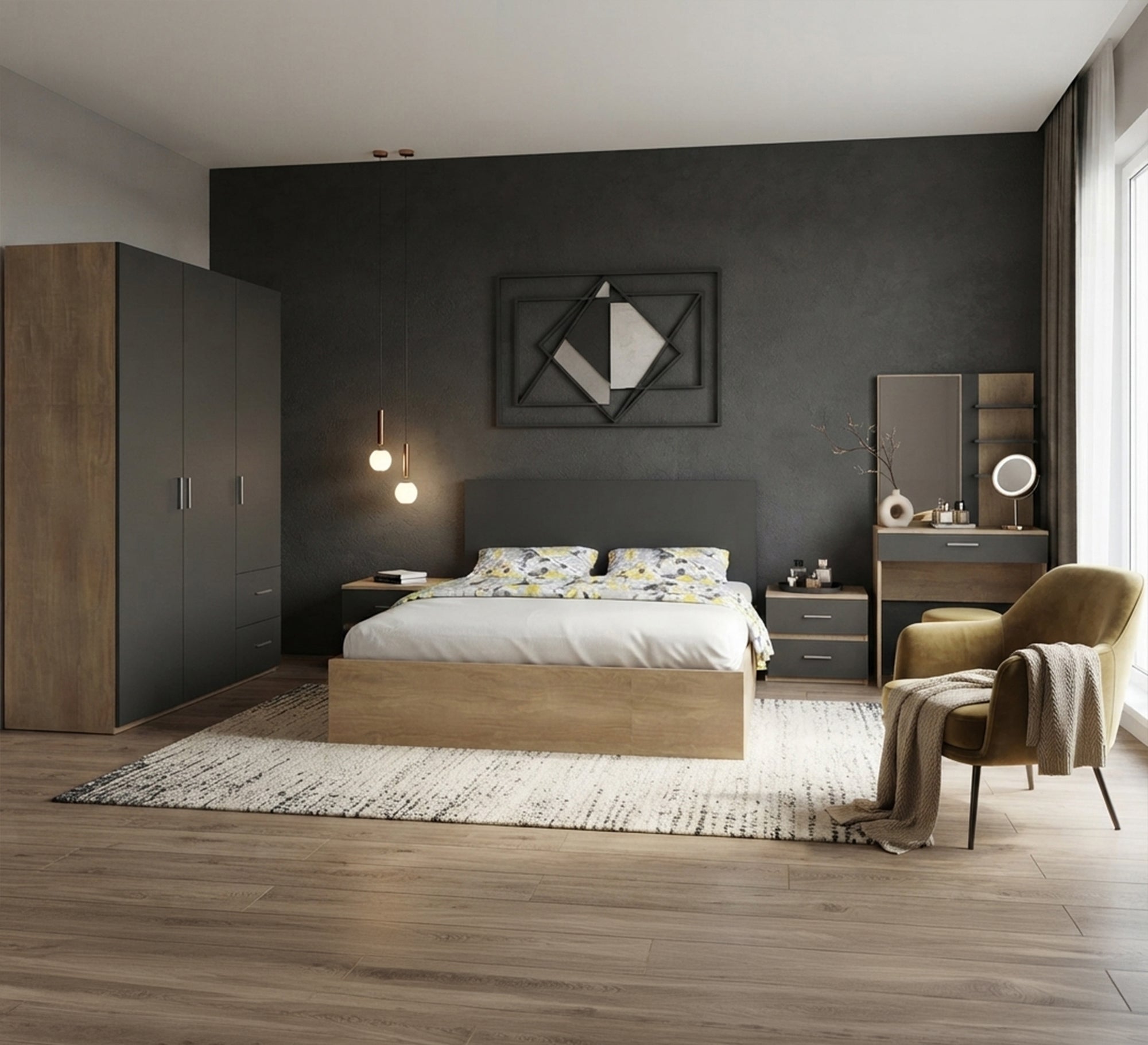 Modern wooden bedroom in gray - Vitrine Furniture - Master Bedroom Sets