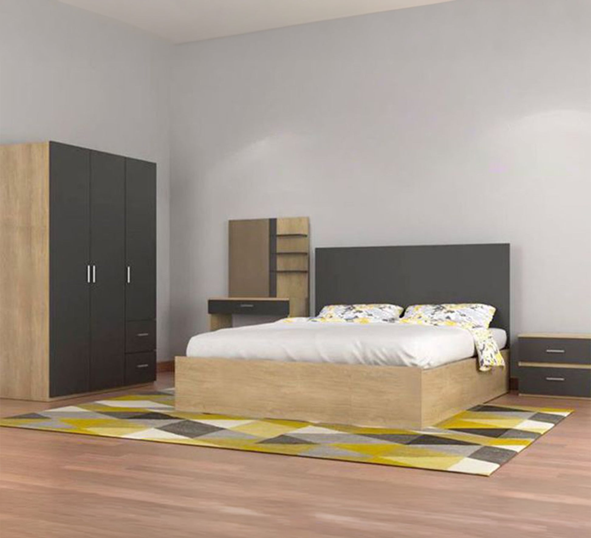 Modern wooden bedroom in gray - Vitrine Furniture - Master Bedroom Sets