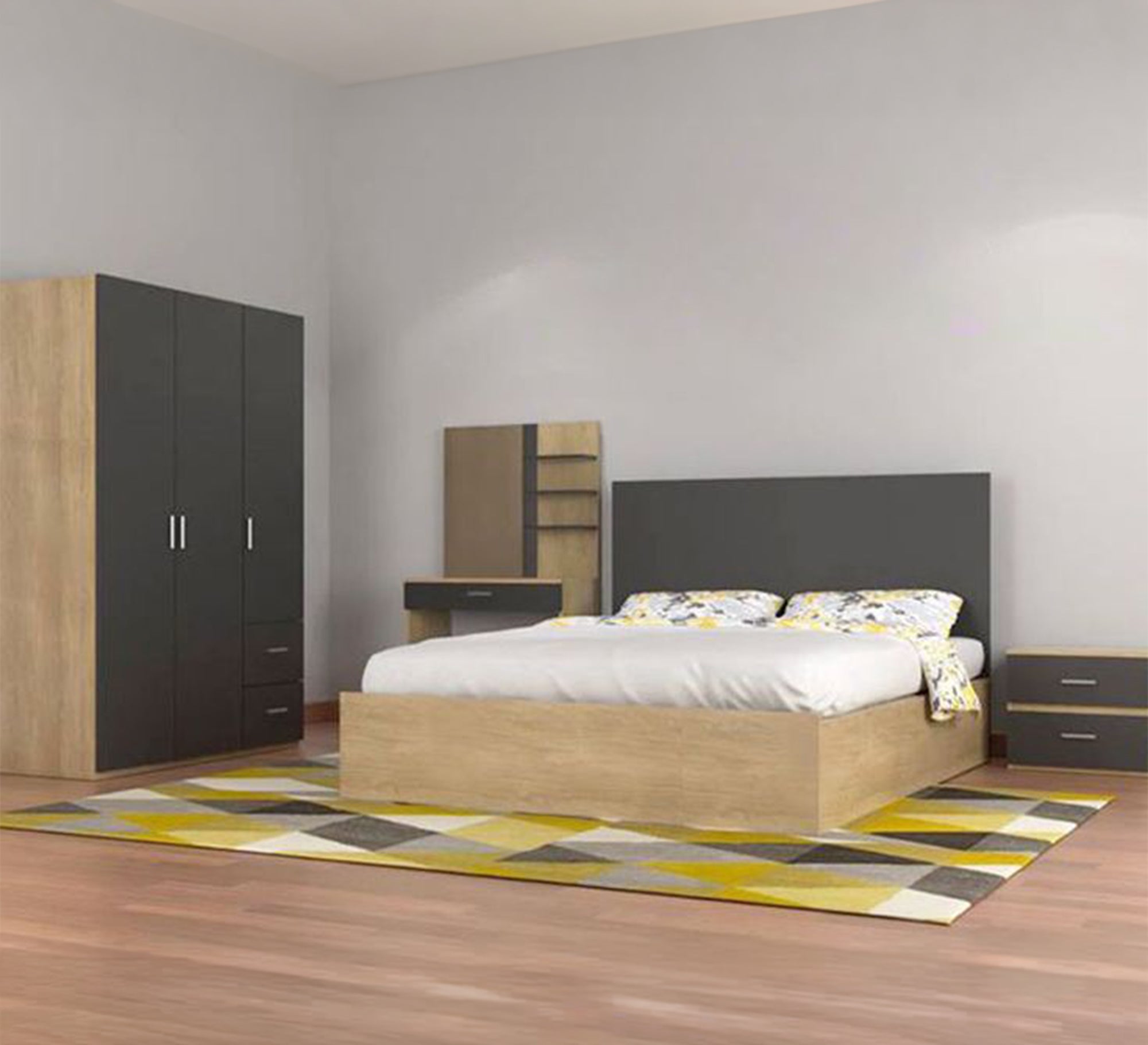 Modern wooden bedroom in gray - Vitrine Furniture - Master Bedroom Sets