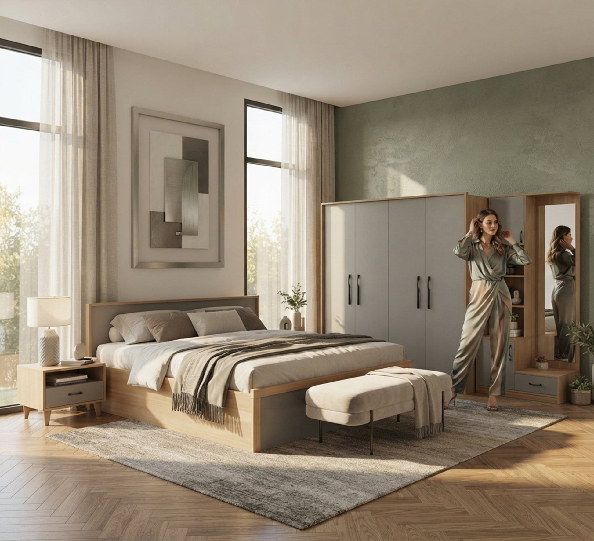 Modern wooden bedroom in two elegant colors - Vitrine Furniture - Master Bedroom Sets